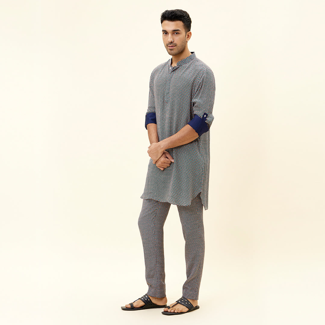 PINK BUTTI PRINT SHORT SHIRT STYLE KURTA WITH ROLLED UP SLEEVES