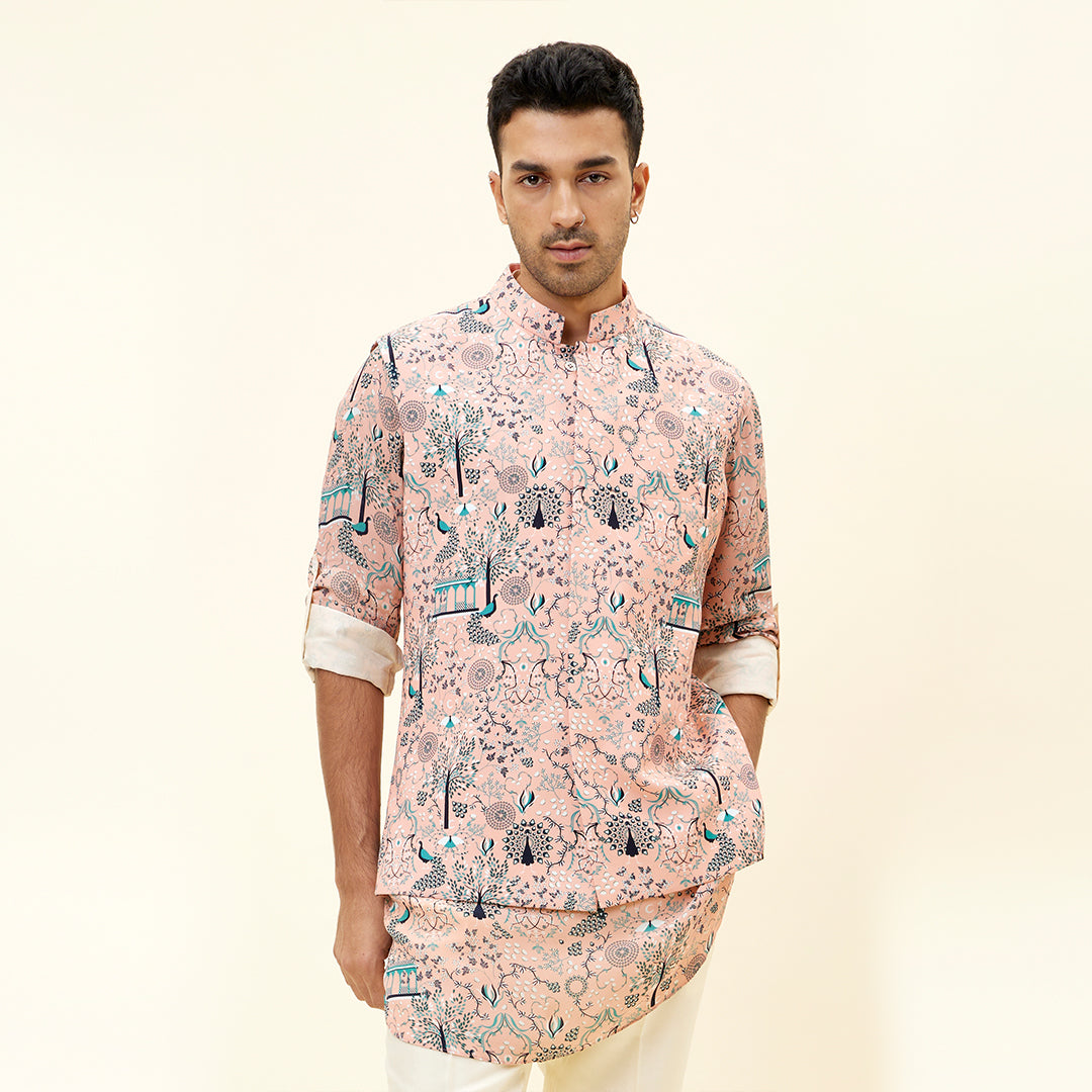 PINK MOR JAAL PRINT SILK BUNDI