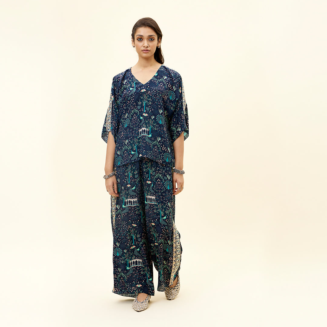 BLUE MOR JAAL PRINT CO ORD SET WITH EMBELLISHMENTS
