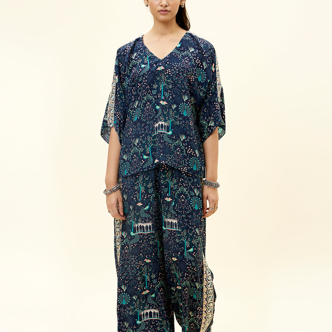 BLUE MOR JAAL PRINT CO ORD SET WITH EMBELLISHMENTS