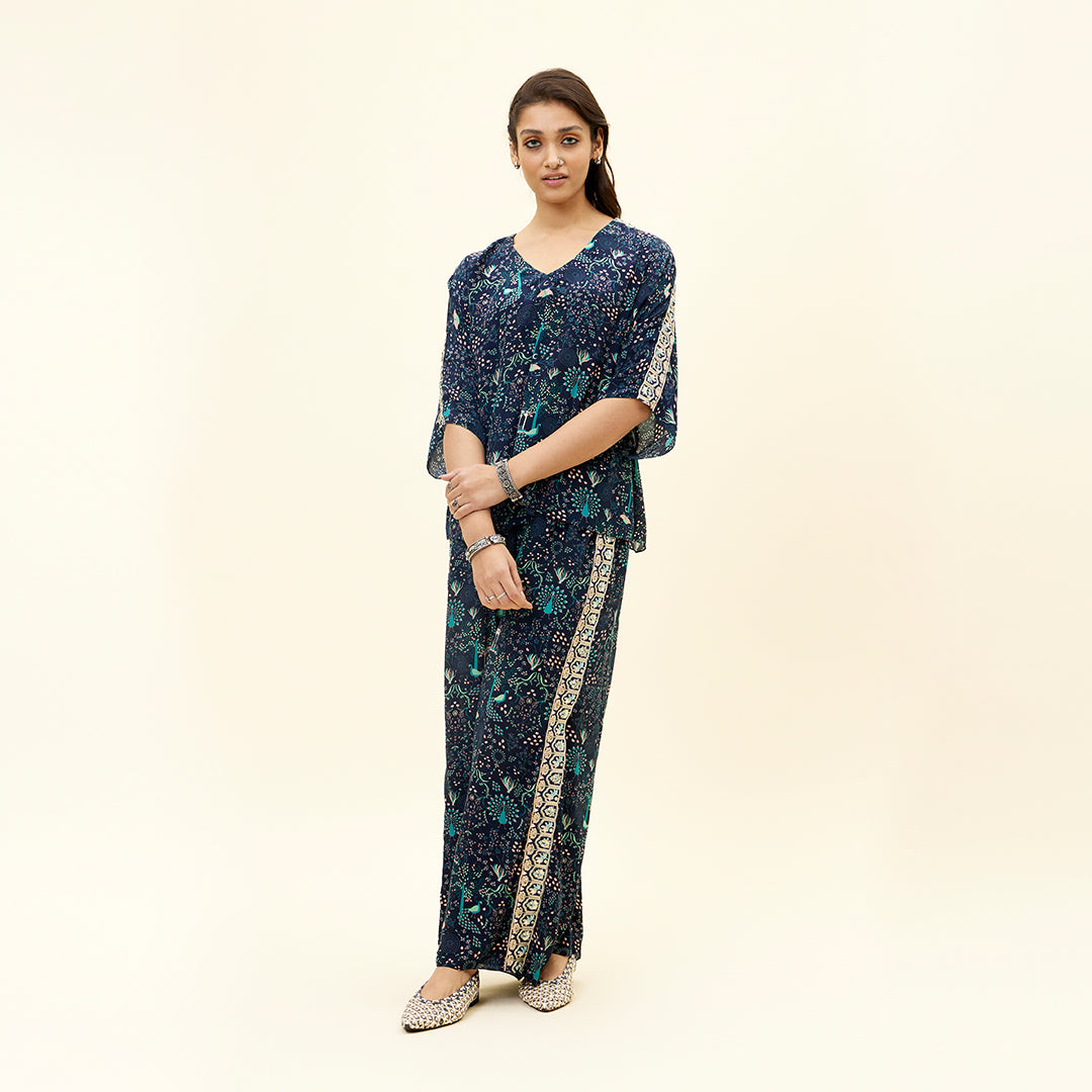 BLUE MOR JAAL PRINT CO ORD SET WITH EMBELLISHMENTS