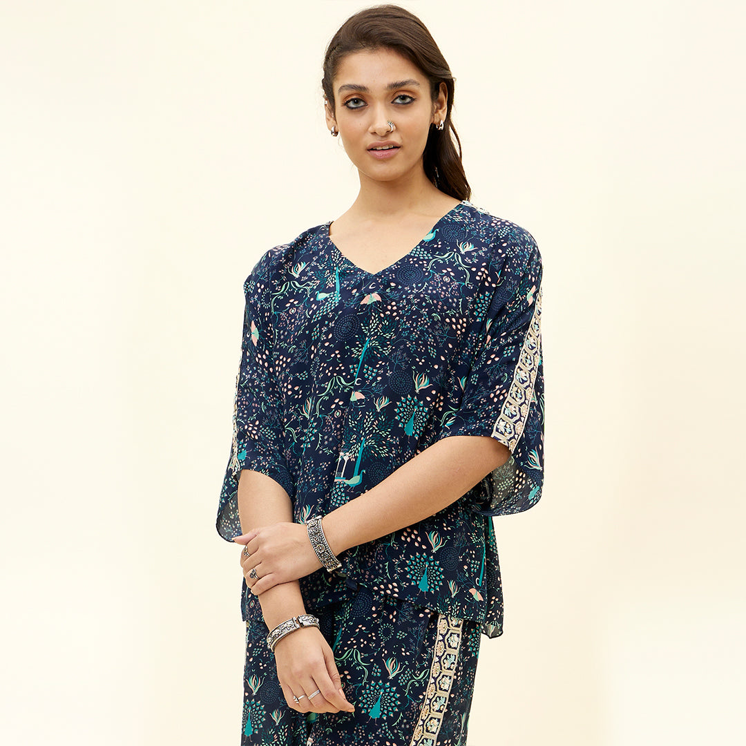 BLUE MOR JAAL PRINT CO ORD SET WITH EMBELLISHMENTS