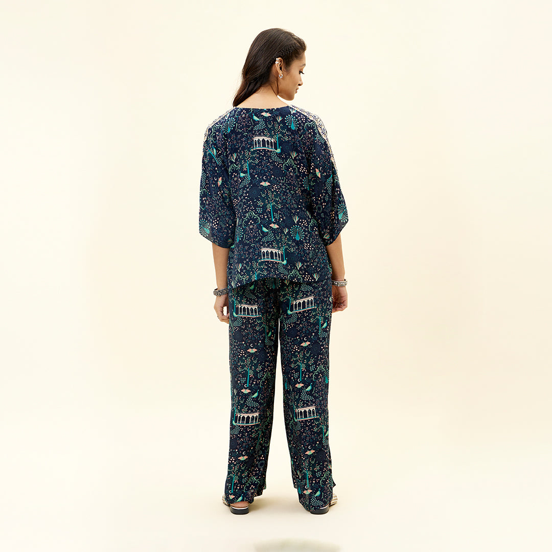 BLUE MOR JAAL PRINT CO ORD SET WITH EMBELLISHMENTS