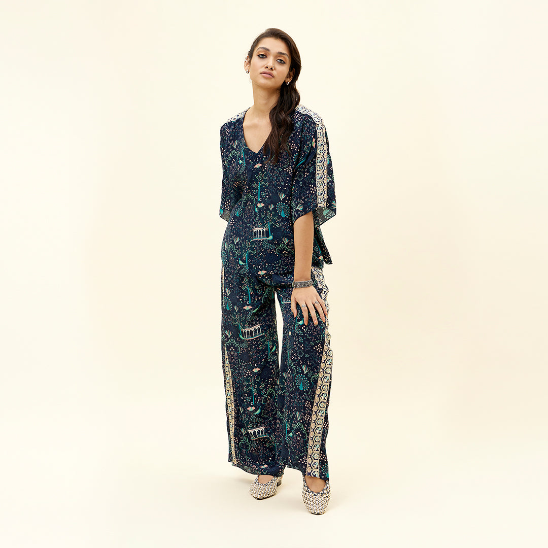 BLUE MOR JAAL PRINT CO ORD SET WITH EMBELLISHMENTS