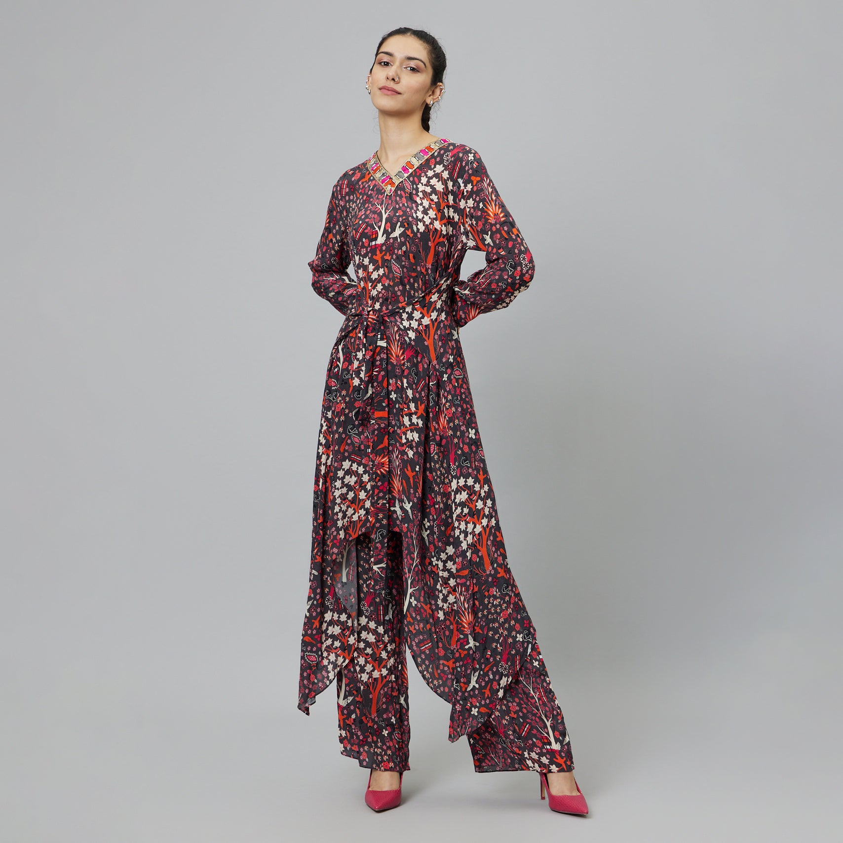 CONCRETE JUNGLE PRINT FRONT TIE UP TUNIC SET