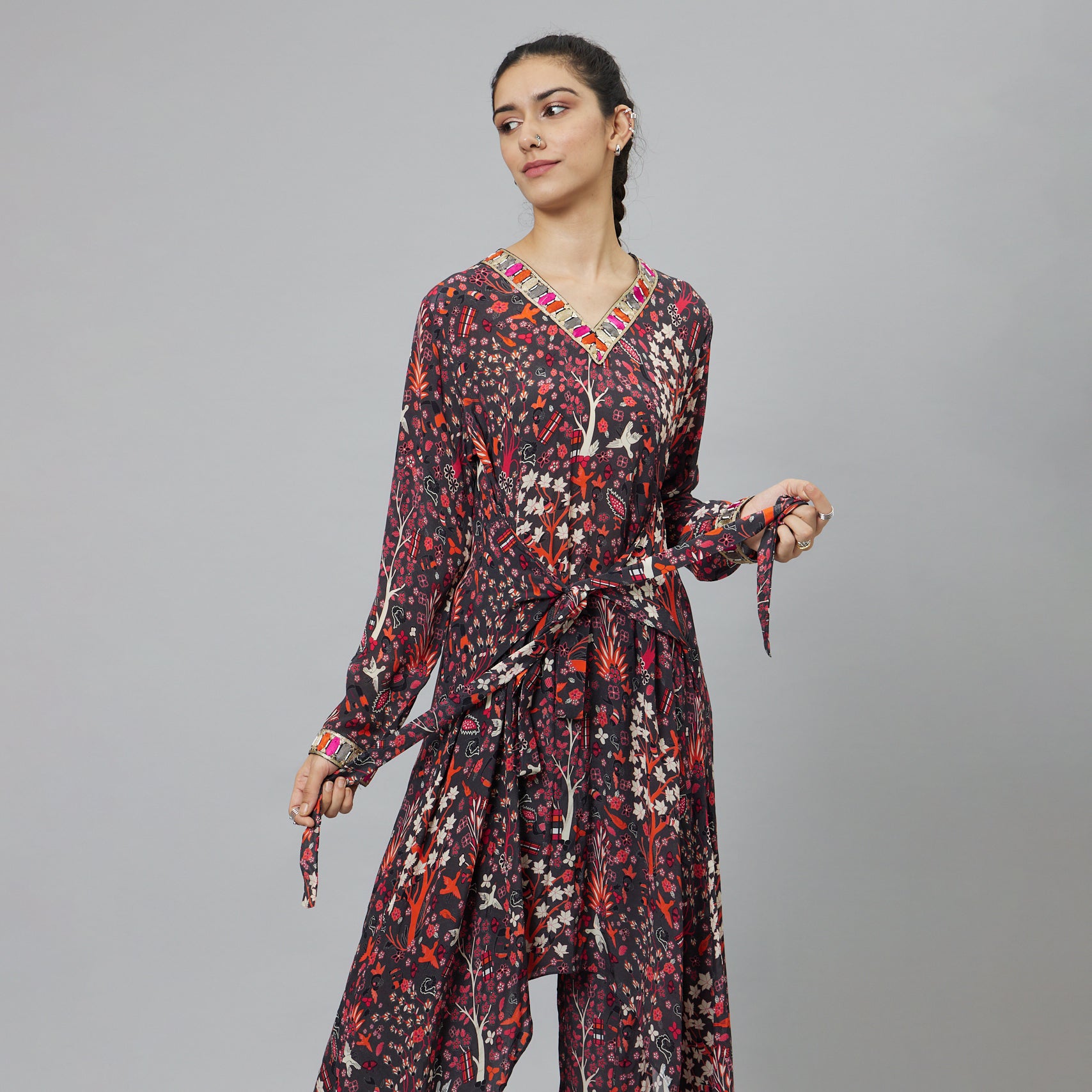 CONCRETE JUNGLE PRINT FRONT TIE UP TUNIC SET