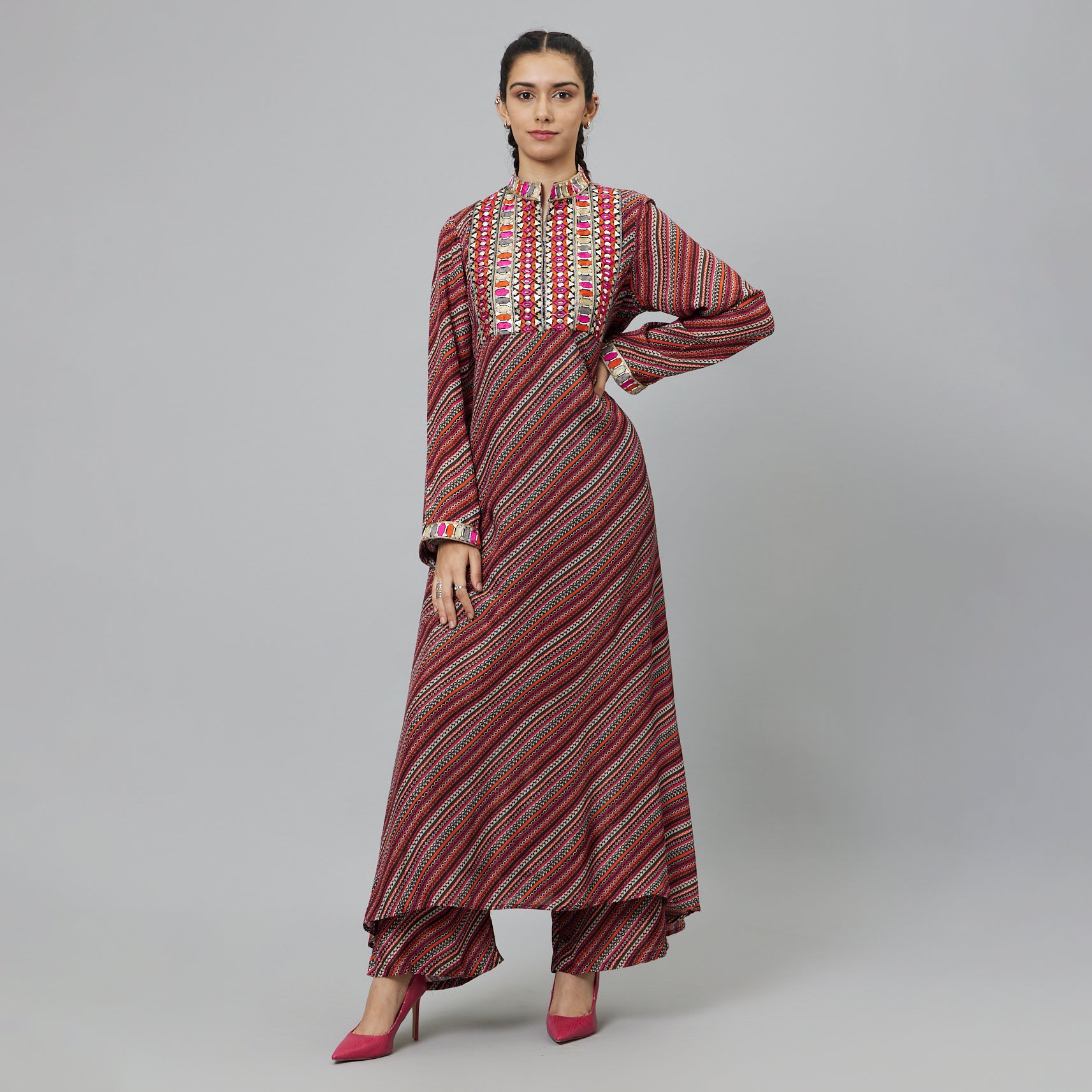 BOHEMIAN STRIPE PRINT KURTA SET