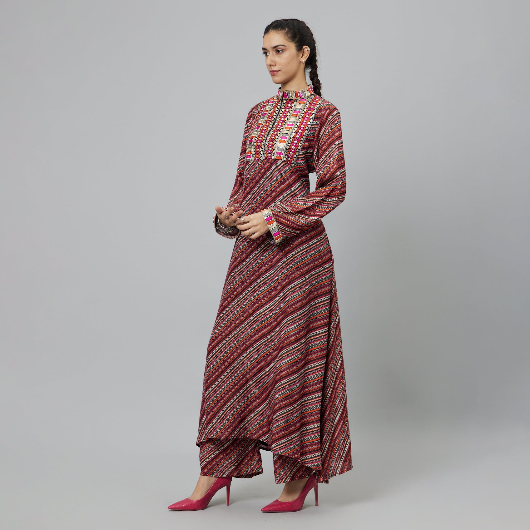 BOHEMIAN STRIPE PRINT KURTA SET