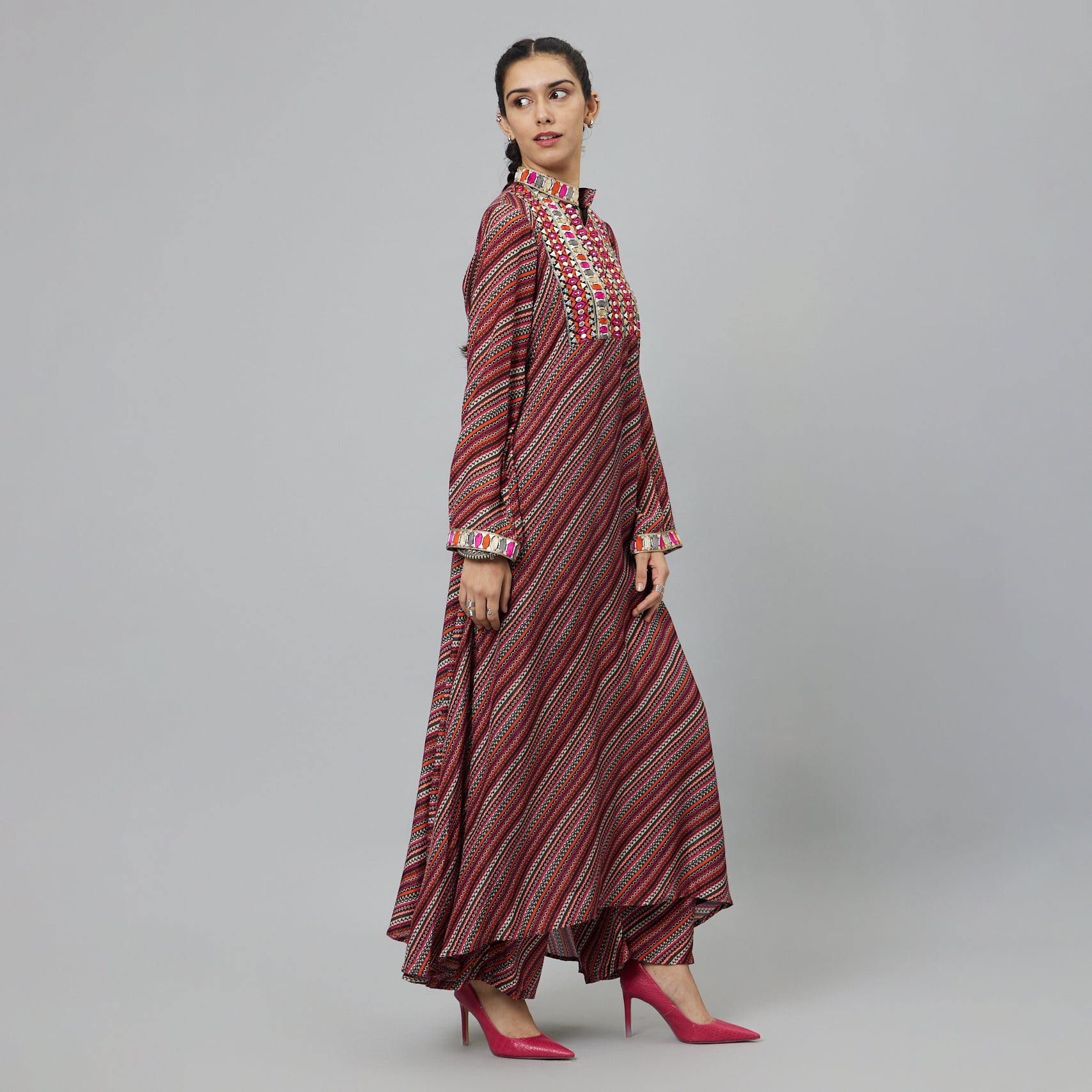 BOHEMIAN STRIPE PRINT KURTA SET