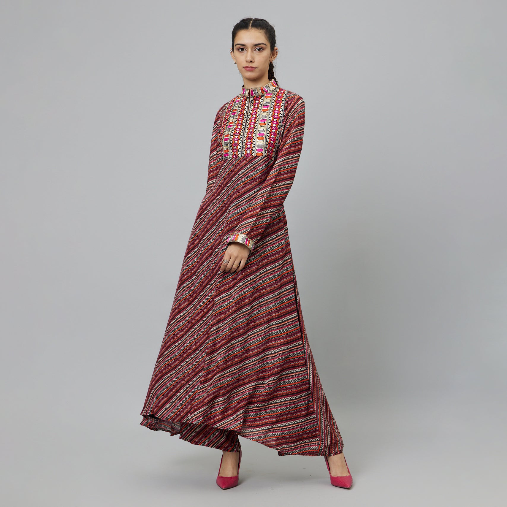 BOHEMIAN STRIPE PRINT KURTA SET