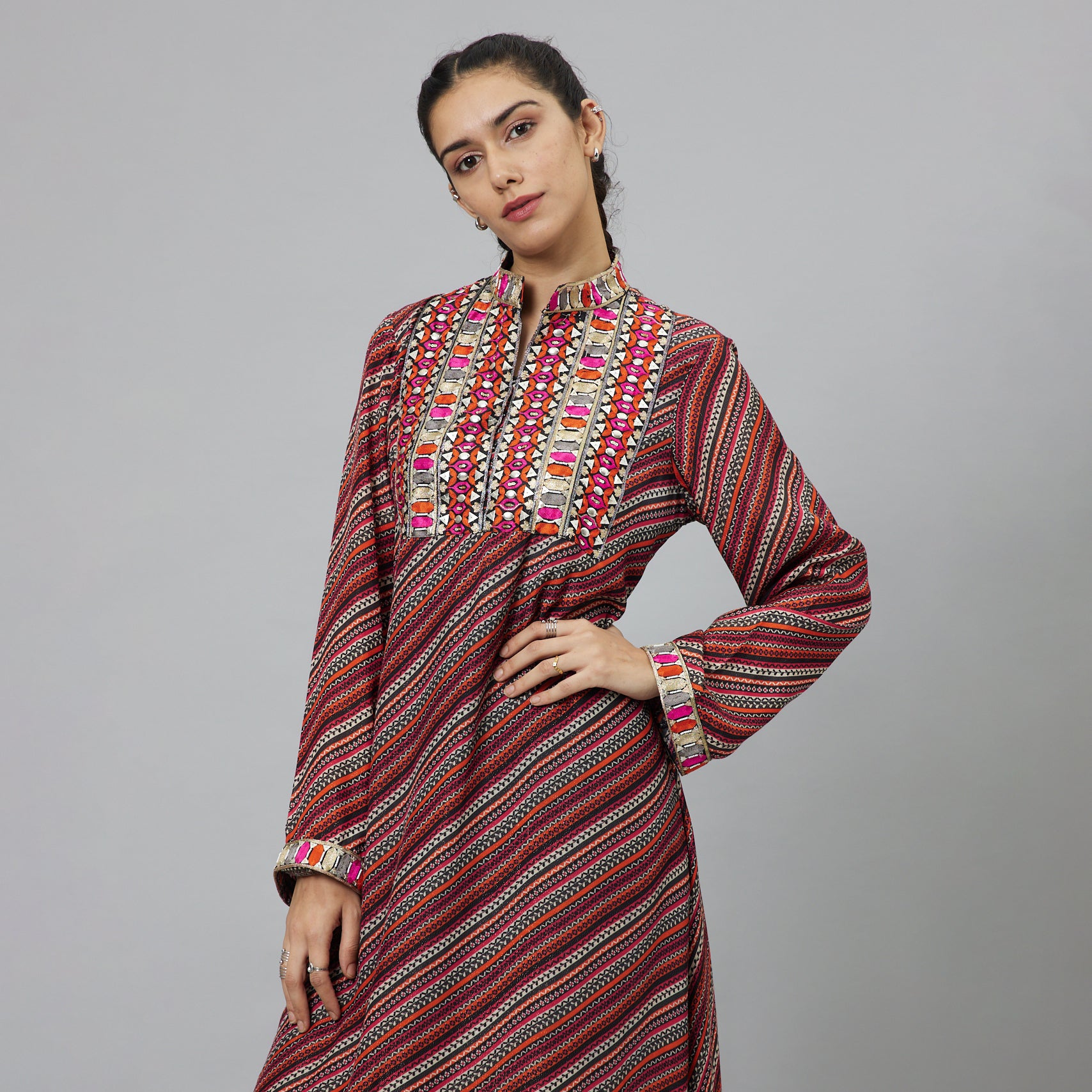 BOHEMIAN STRIPE PRINT KURTA SET