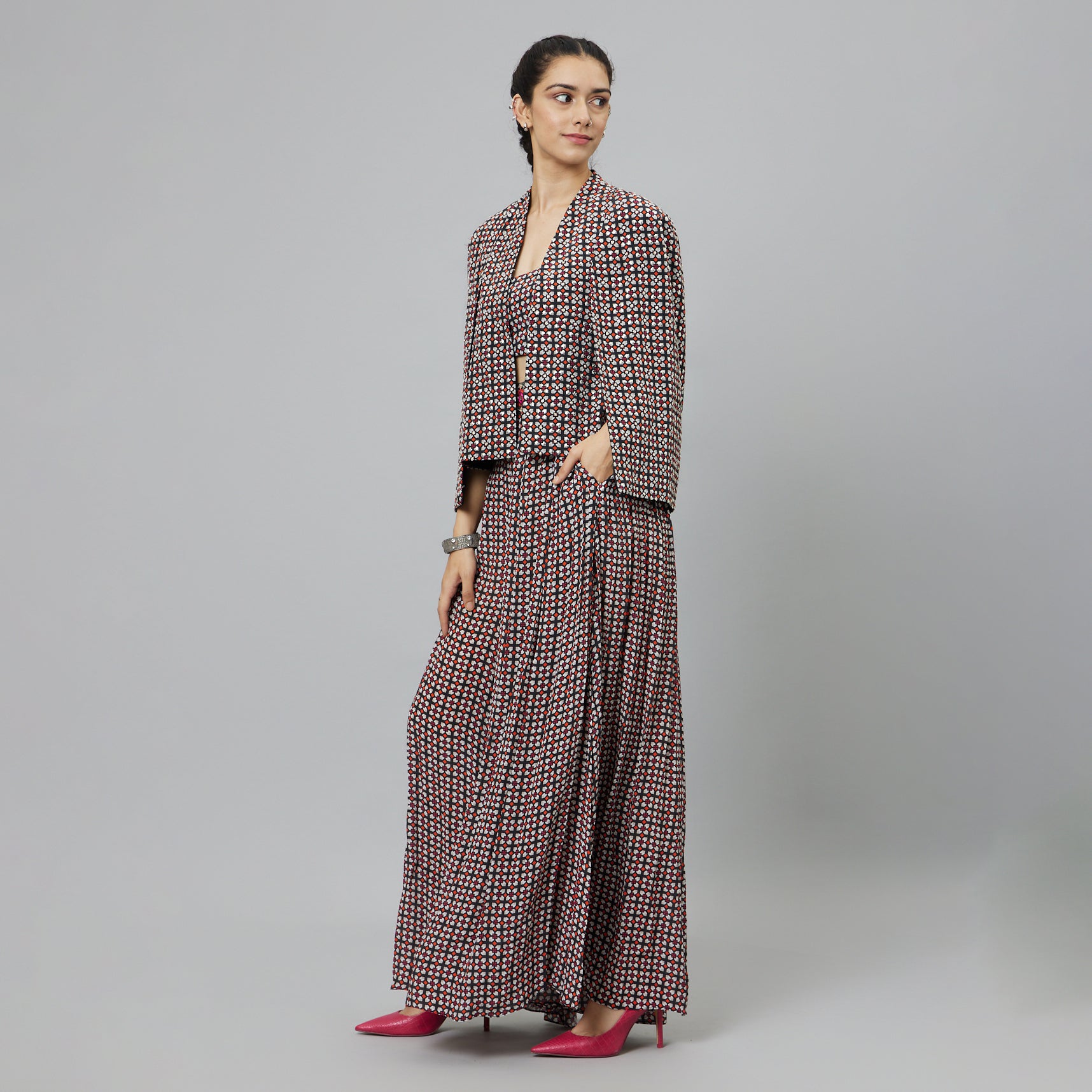 BLACK GEOMETRIC PRINT NOOR JACKET SET