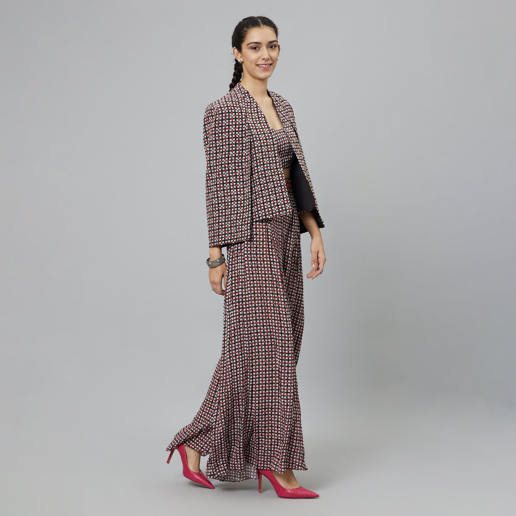 BLACK GEOMETRIC PRINT NOOR JACKET SET