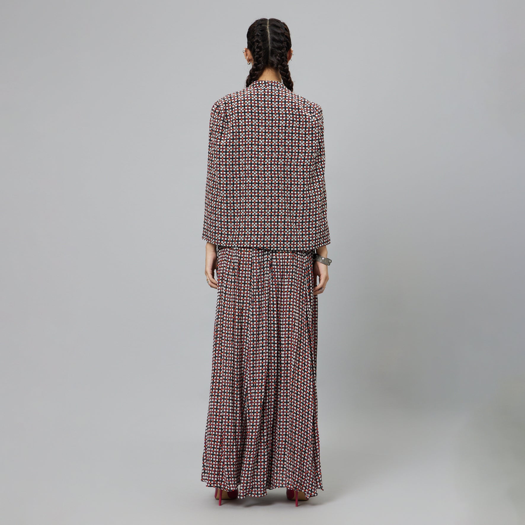 BLACK GEOMETRIC PRINT NOOR JACKET SET