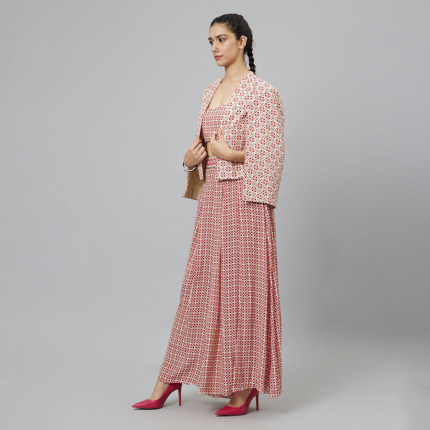 IVORY GEOMETRIC PRINT NOOR JACKET SET