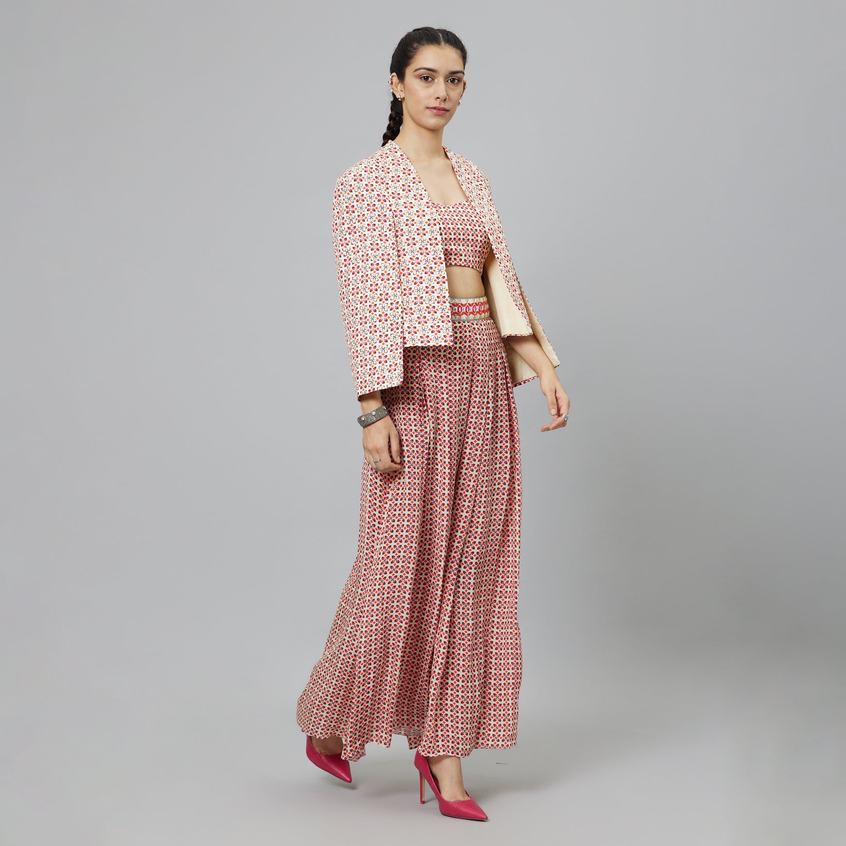 IVORY GEOMETRIC PRINT NOOR JACKET SET