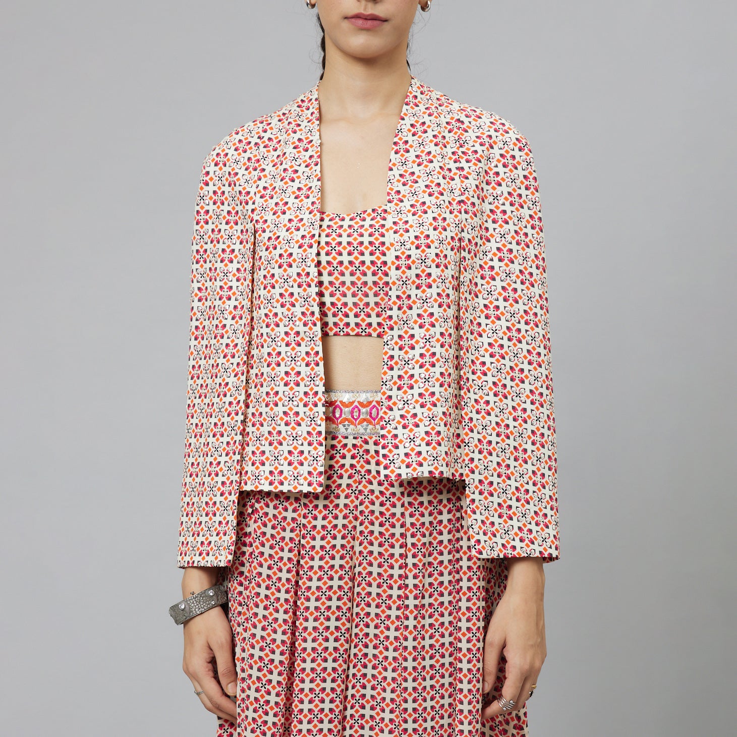 IVORY GEOMETRIC PRINT NOOR JACKET SET