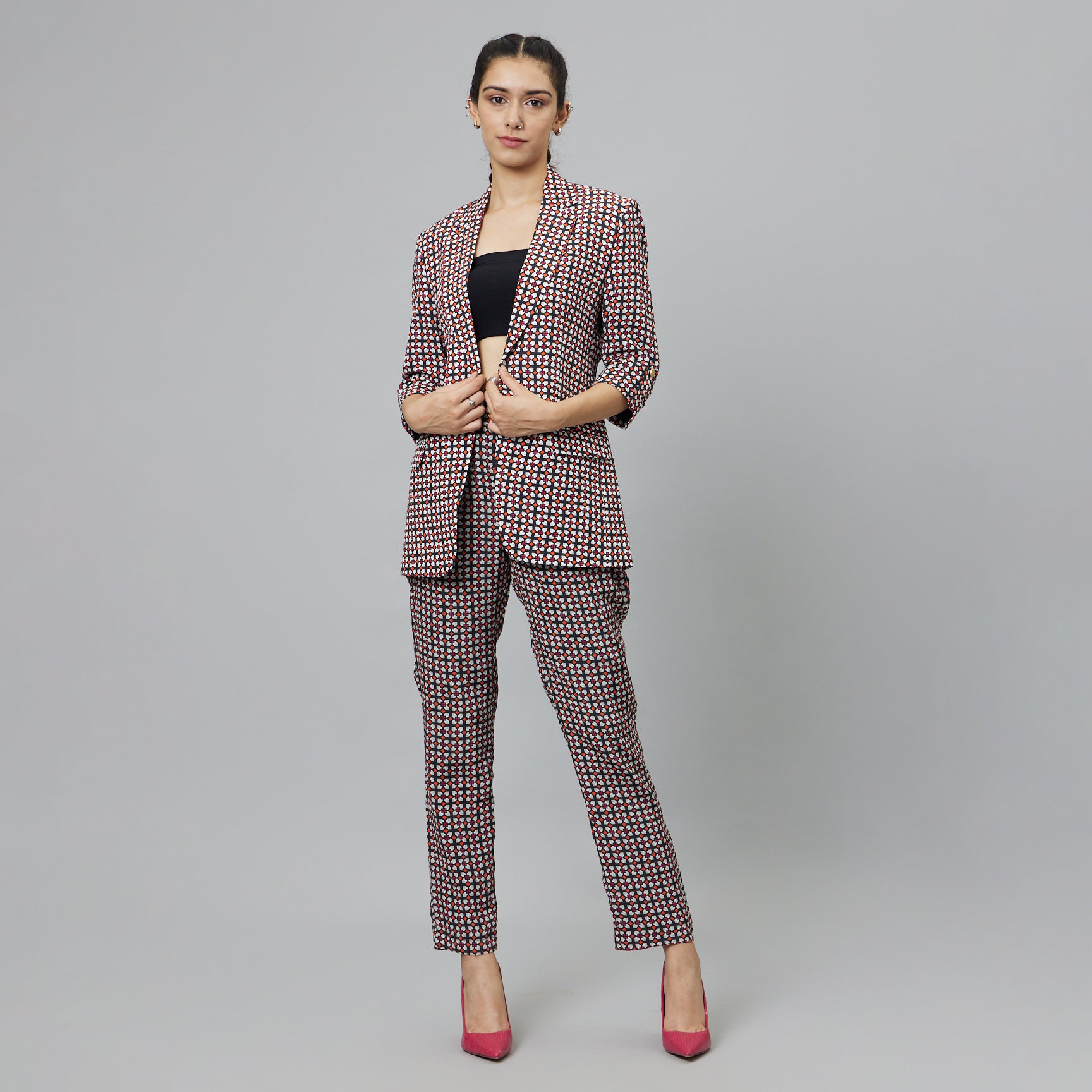 BLACK GEOMETRIC PRINT PANT SUIT