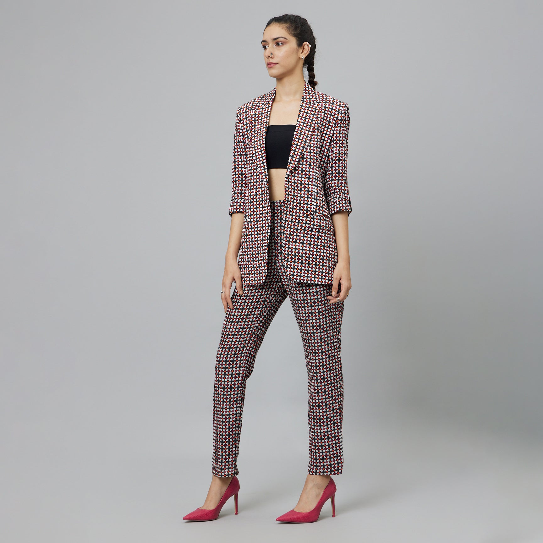 BLACK GEOMETRIC PRINT PANT SUIT