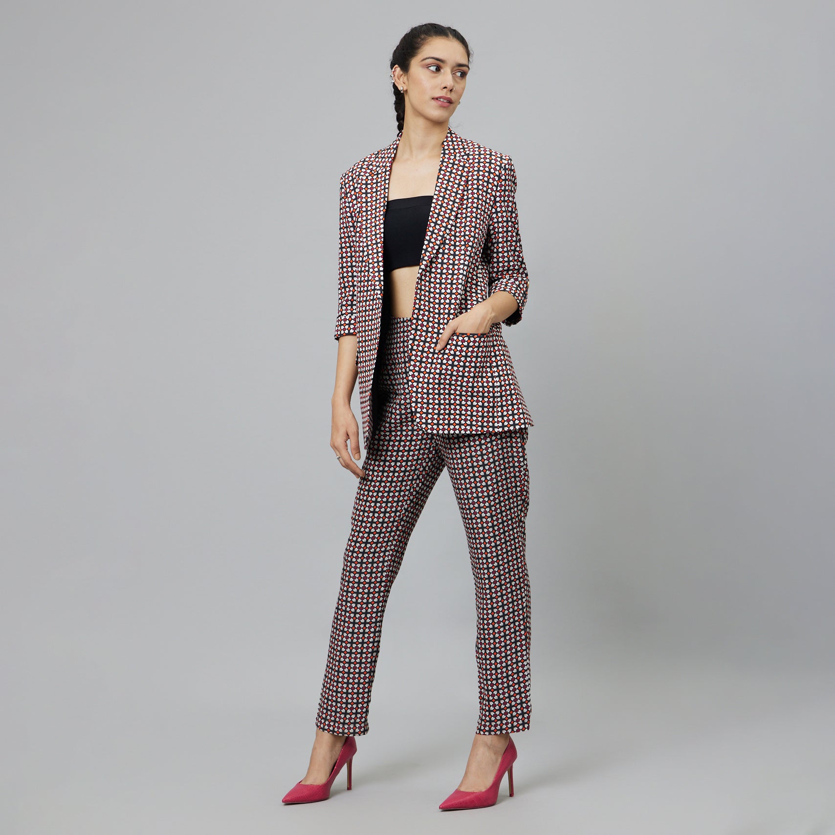 BLACK GEOMETRIC PRINT PANT SUIT