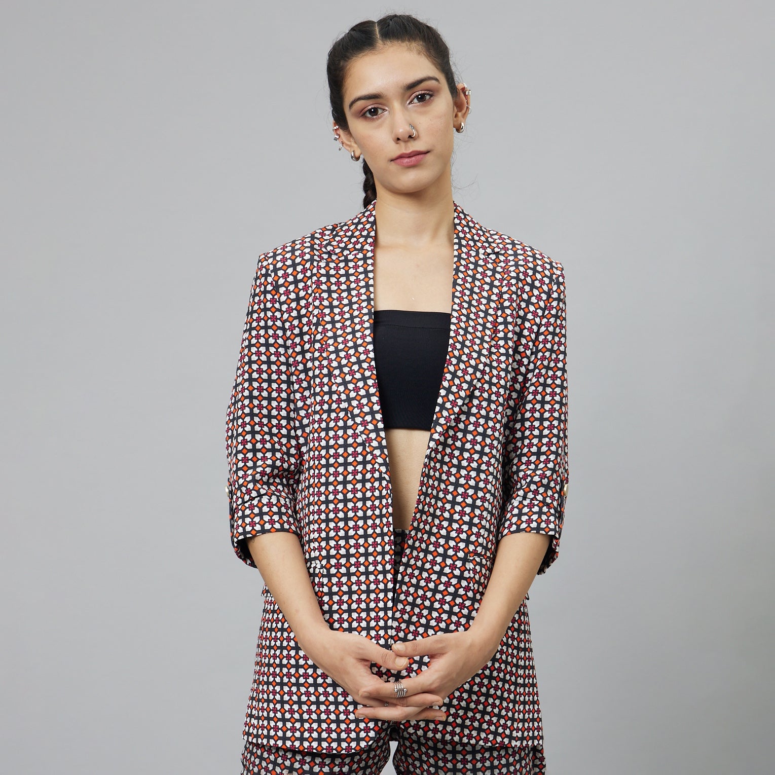 BLACK GEOMETRIC PRINT PANT SUIT