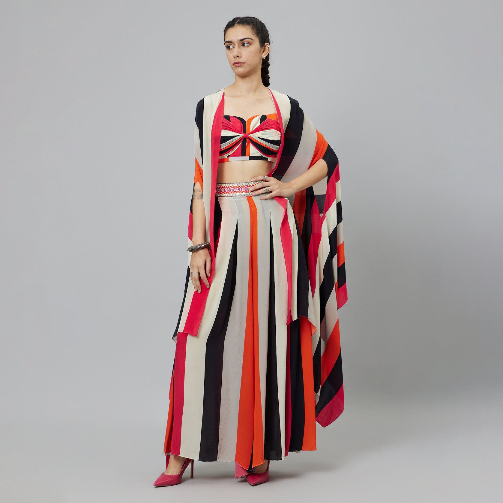 SHAHAR STRIPE PRINT CAPE SET