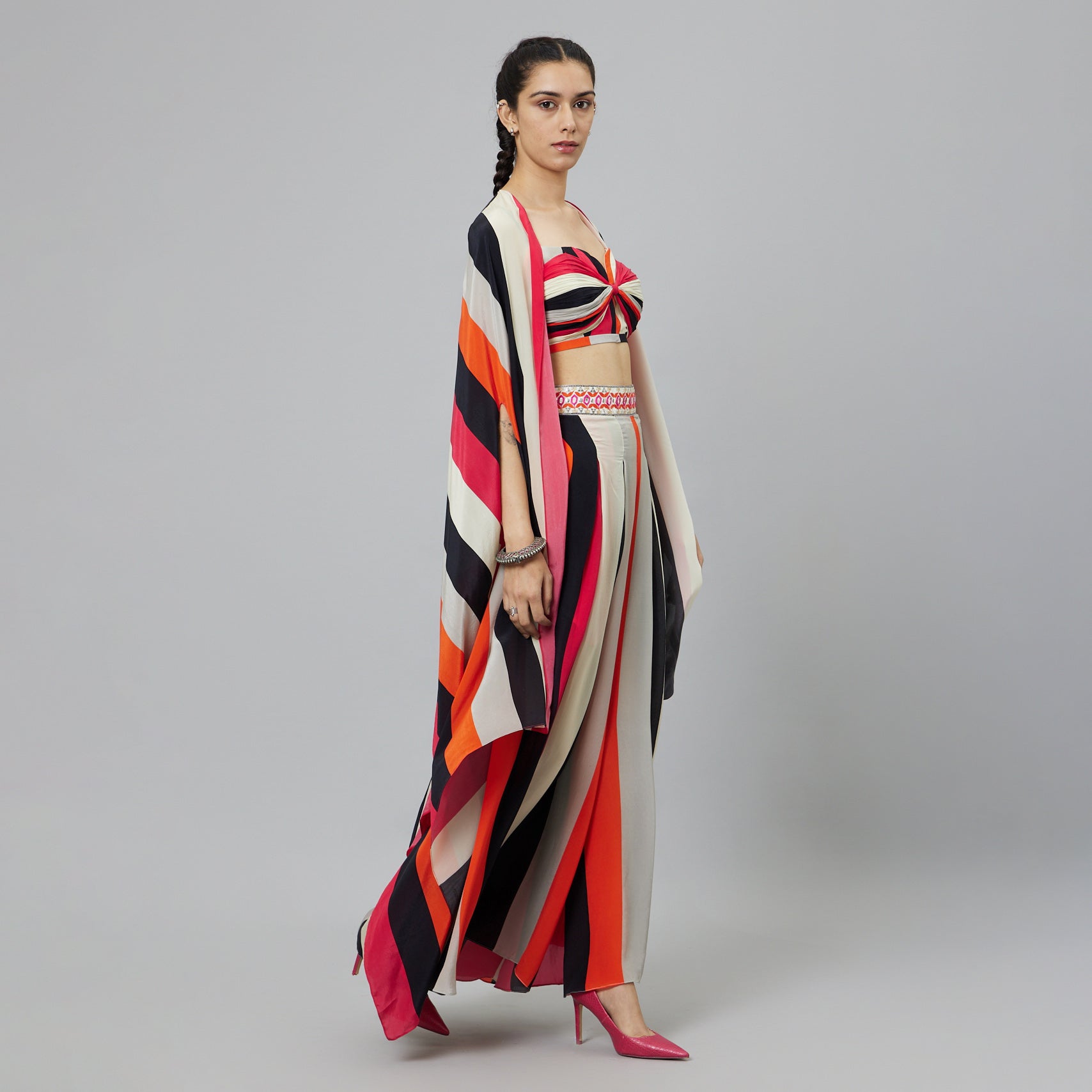 SHAHAR STRIPE PRINT CAPE SET