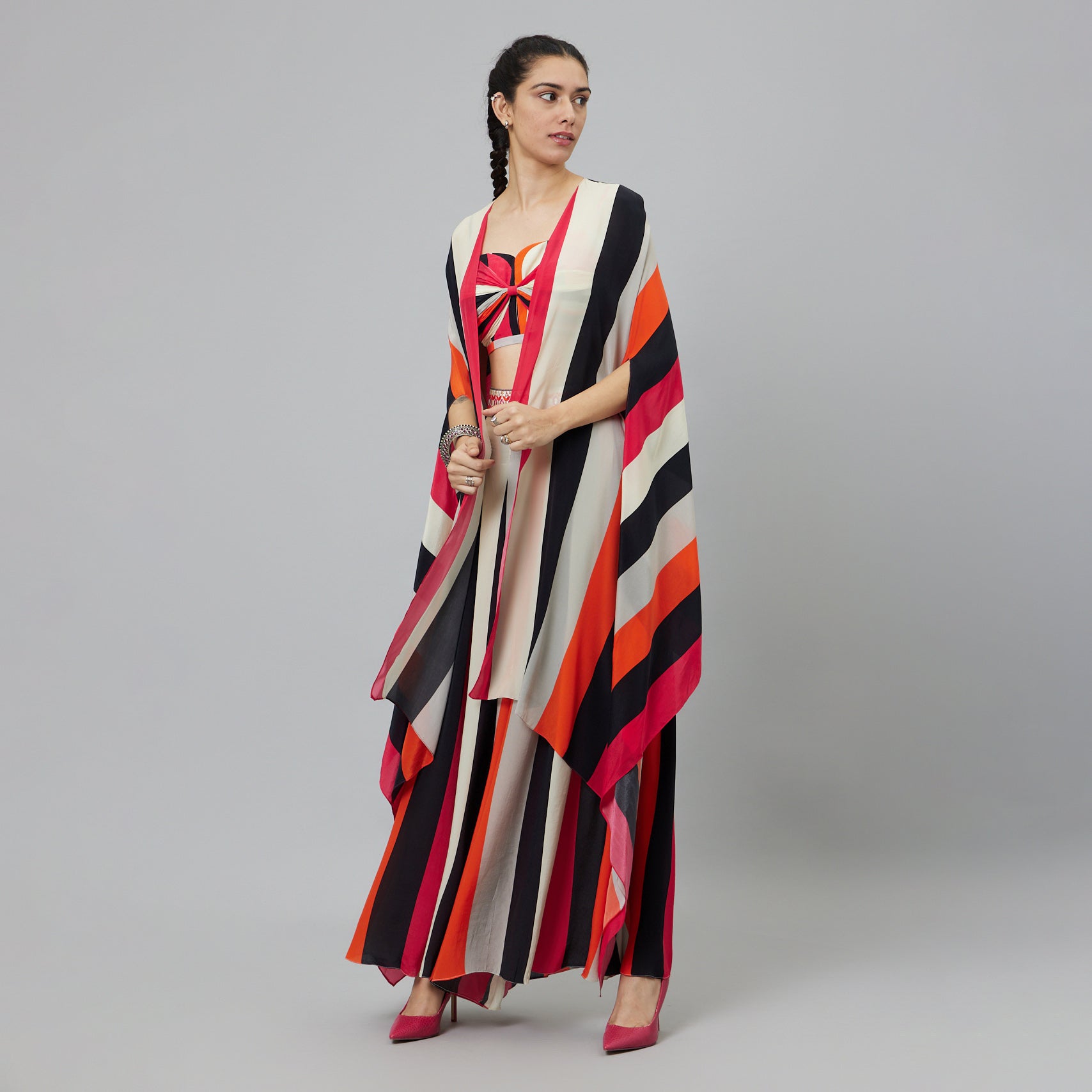 SHAHAR STRIPE PRINT CAPE SET