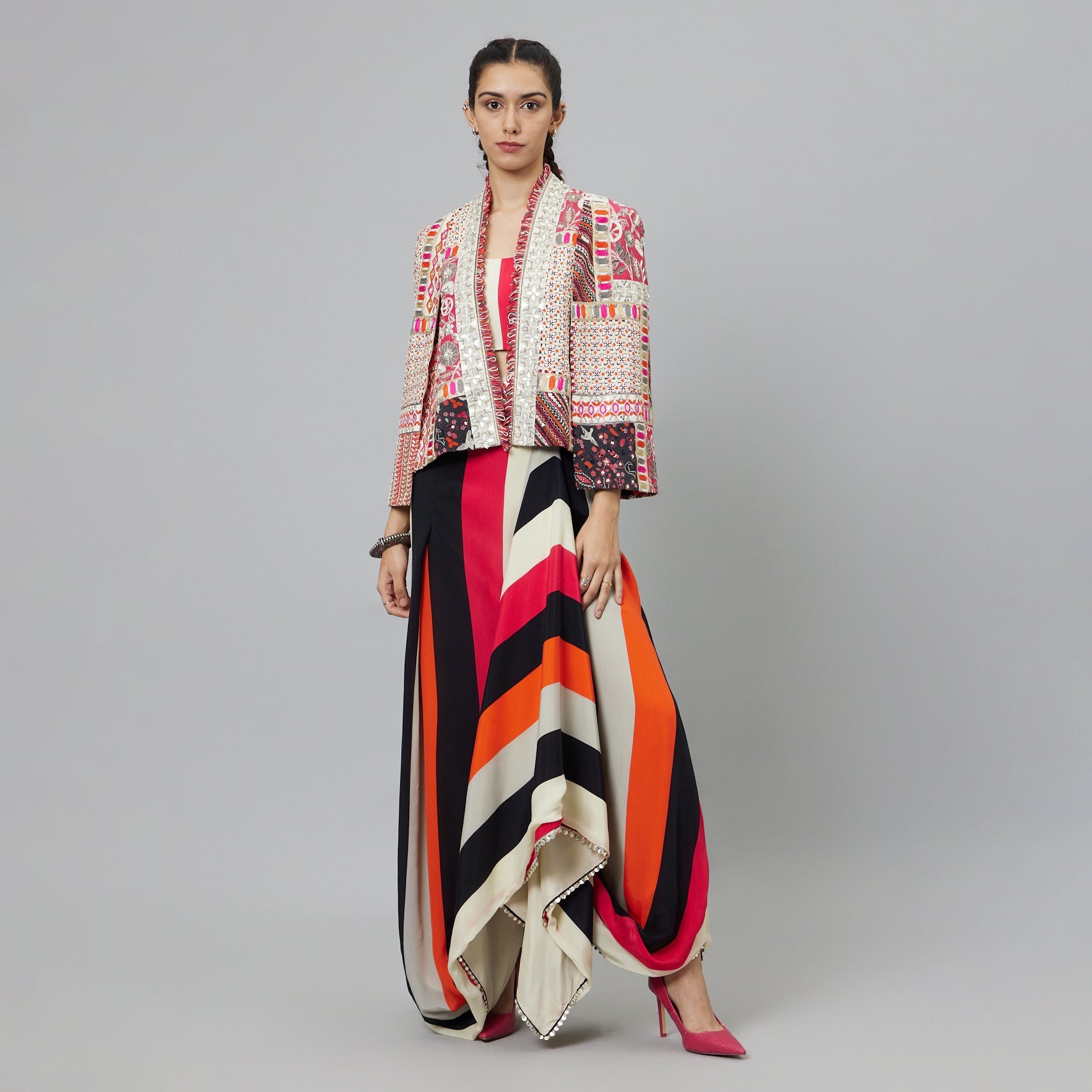 SHAHAR STRIPE PRINT JACKET SET