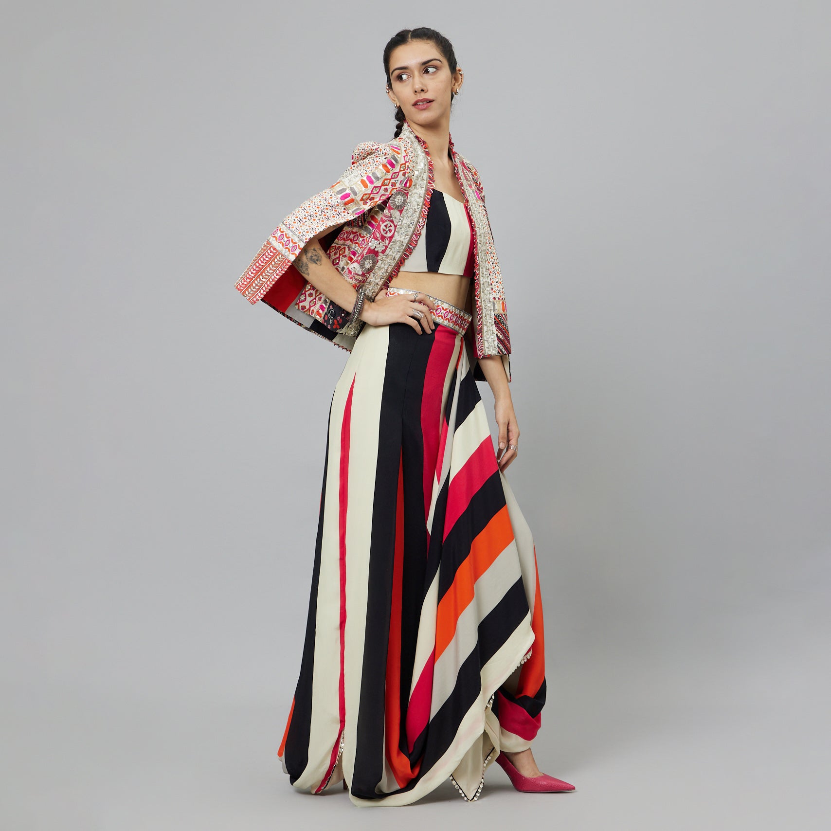 SHAHAR STRIPE PRINT JACKET SET