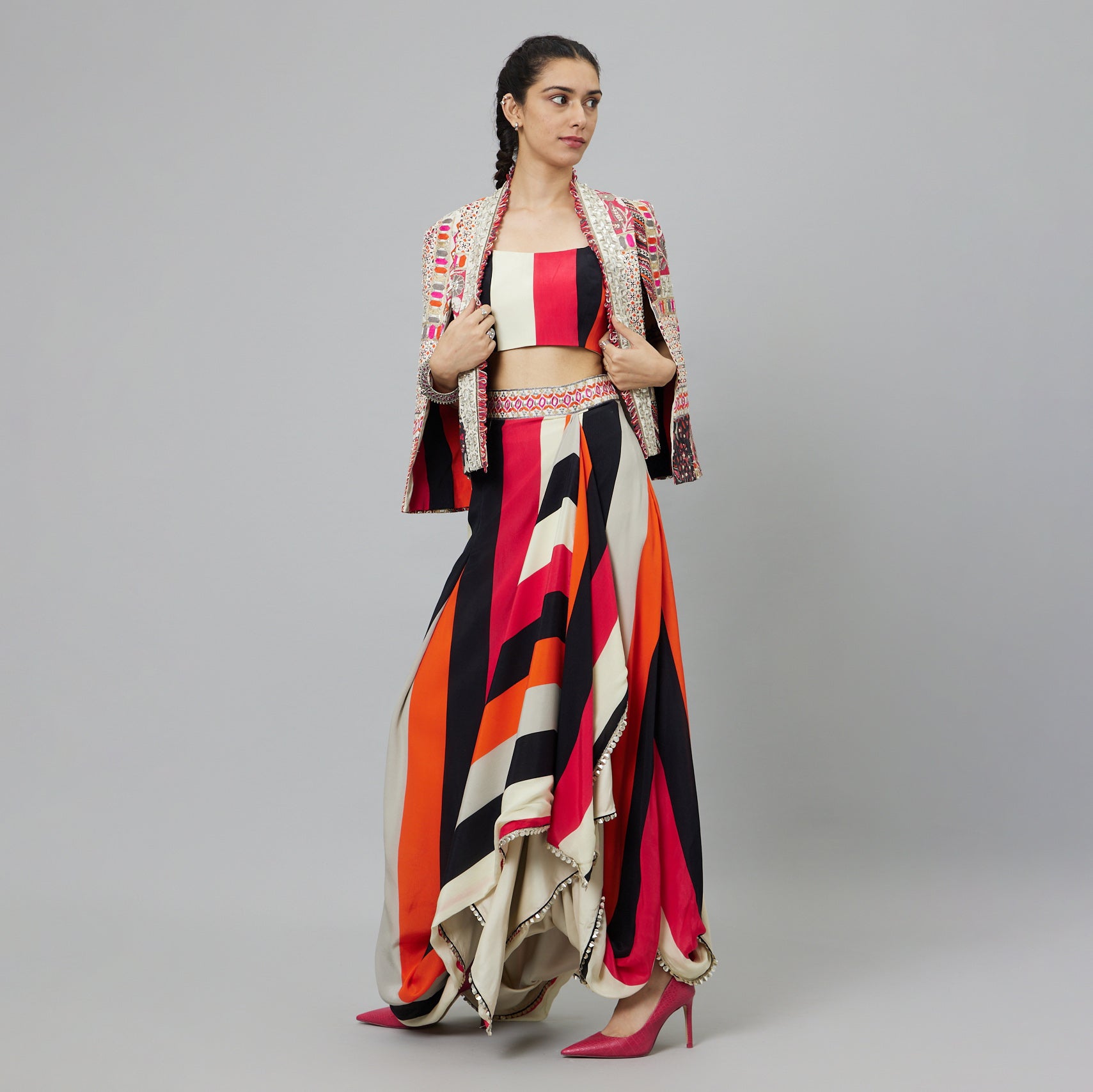 SHAHAR STRIPE PRINT JACKET SET