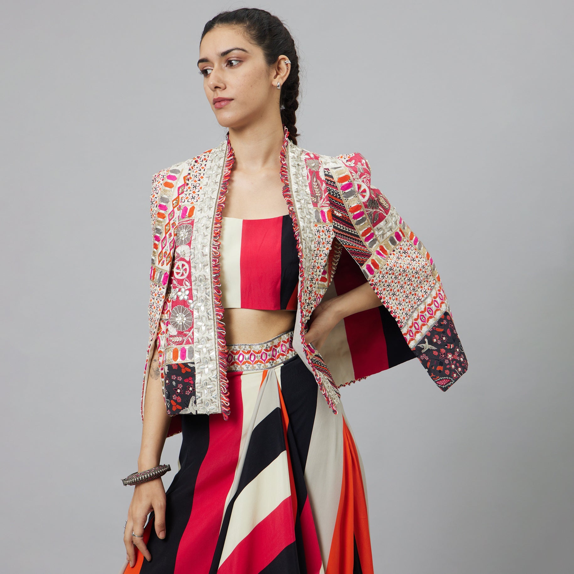 SHAHAR STRIPE PRINT JACKET SET