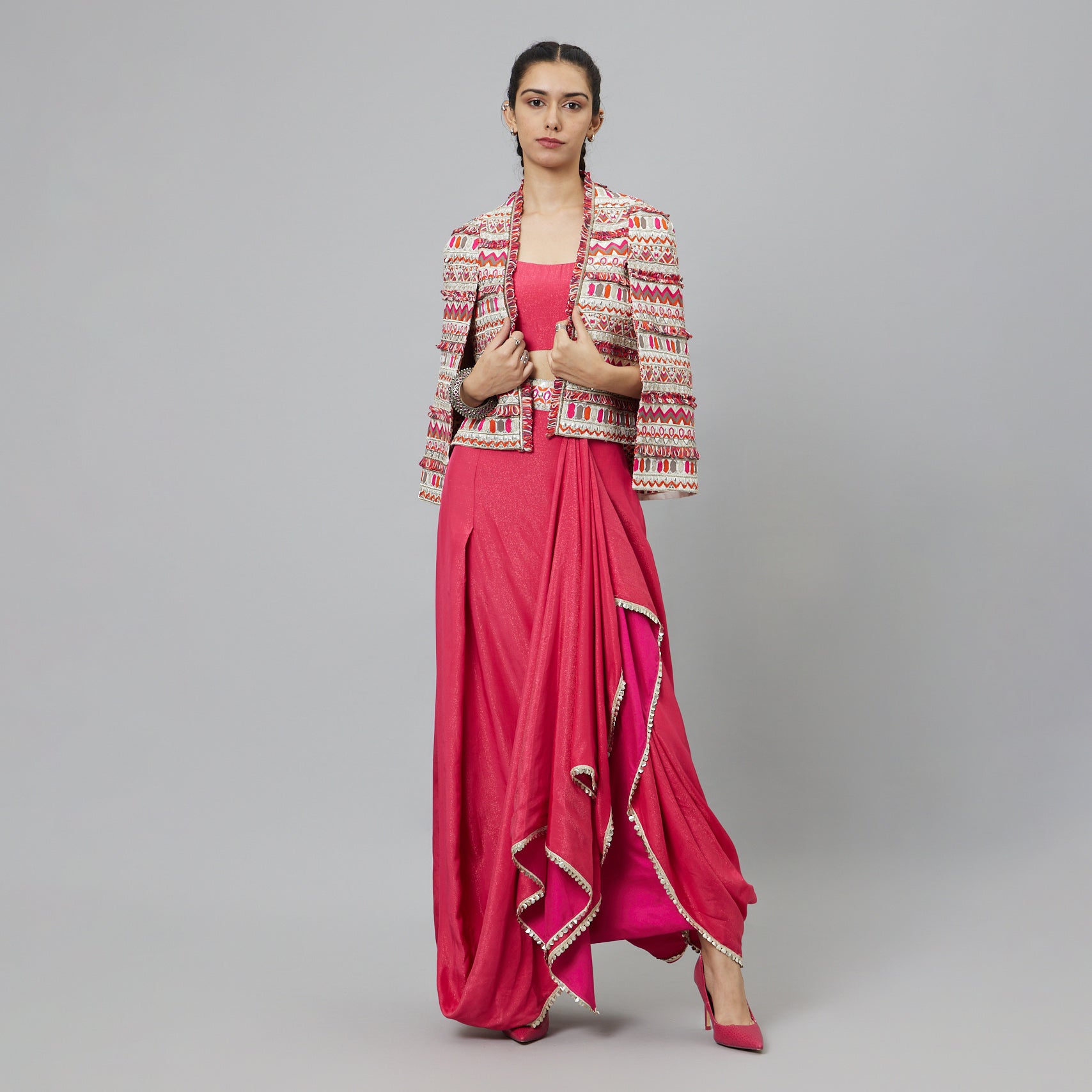 PINK DRAPED SKIRT SET