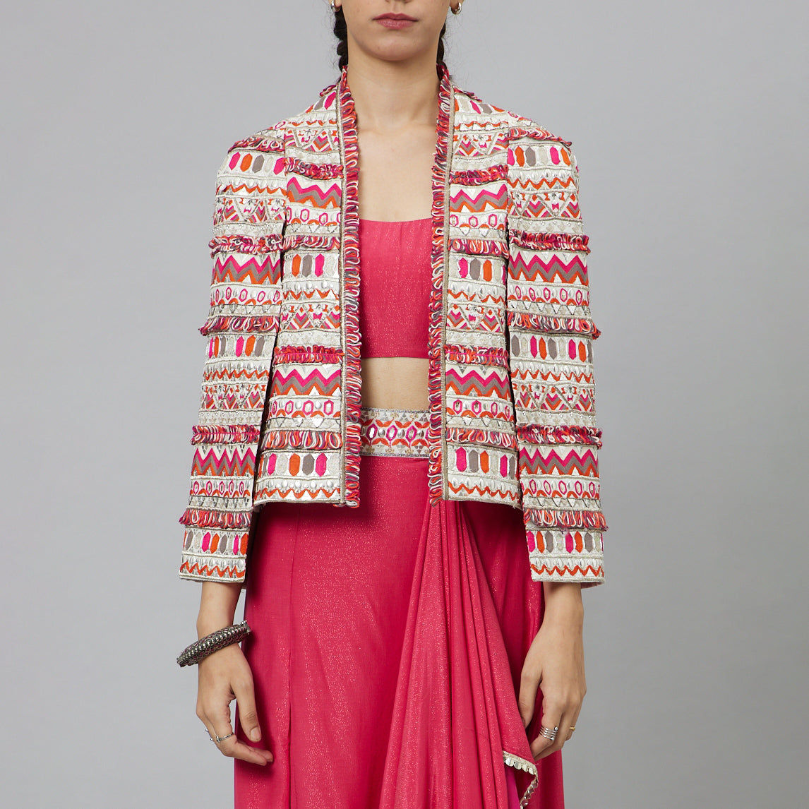PINK DRAPED SKIRT SET