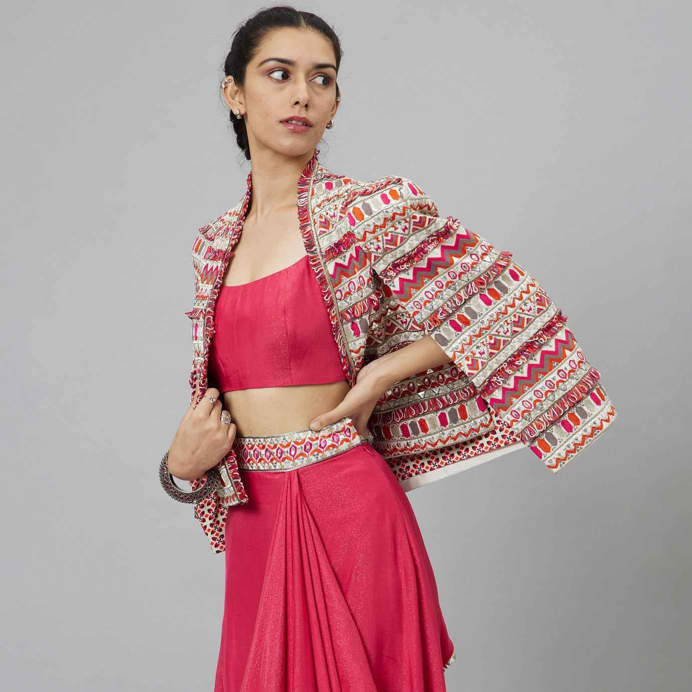 PINK DRAPED SKIRT SET
