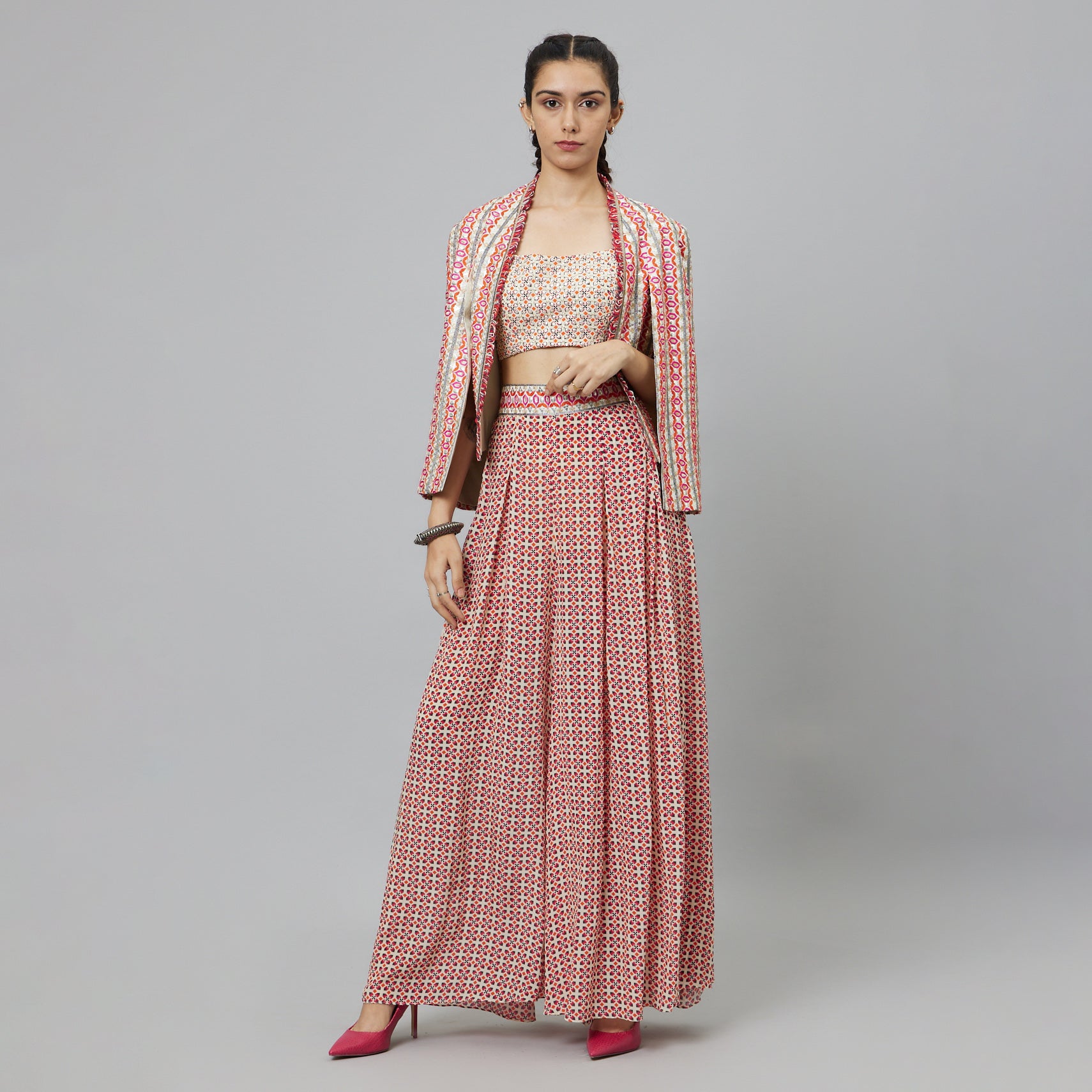 IVORY GEOMETRIC NOOR JACKET SET