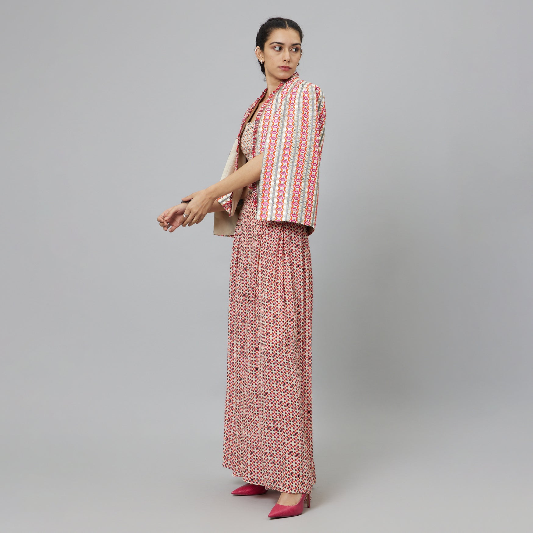 IVORY GEOMETRIC NOOR JACKET SET