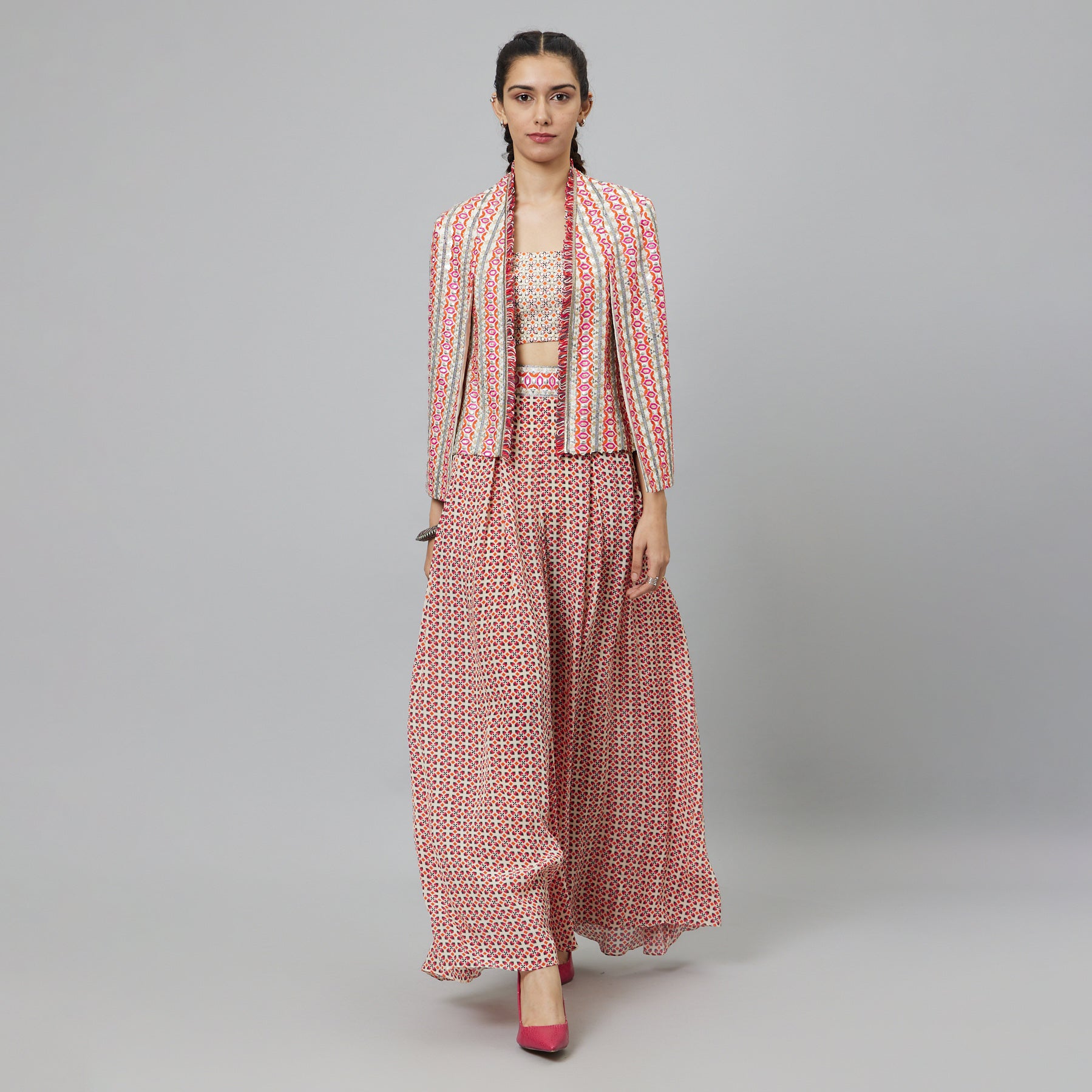 IVORY GEOMETRIC NOOR JACKET SET