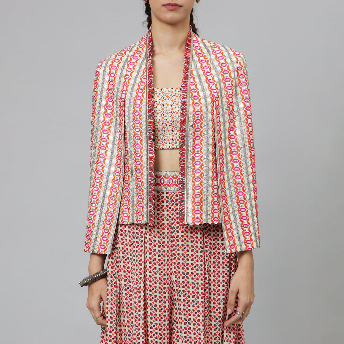 IVORY GEOMETRIC NOOR JACKET SET