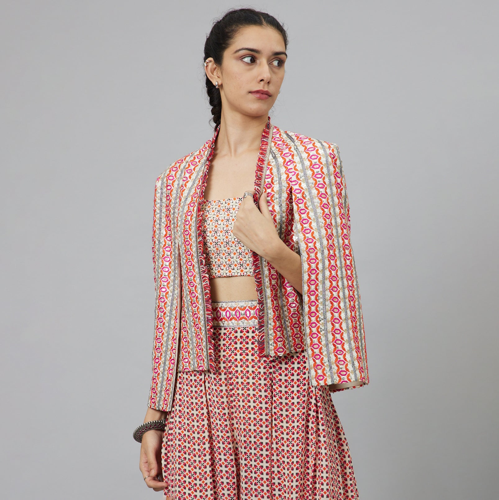 IVORY GEOMETRIC NOOR JACKET SET