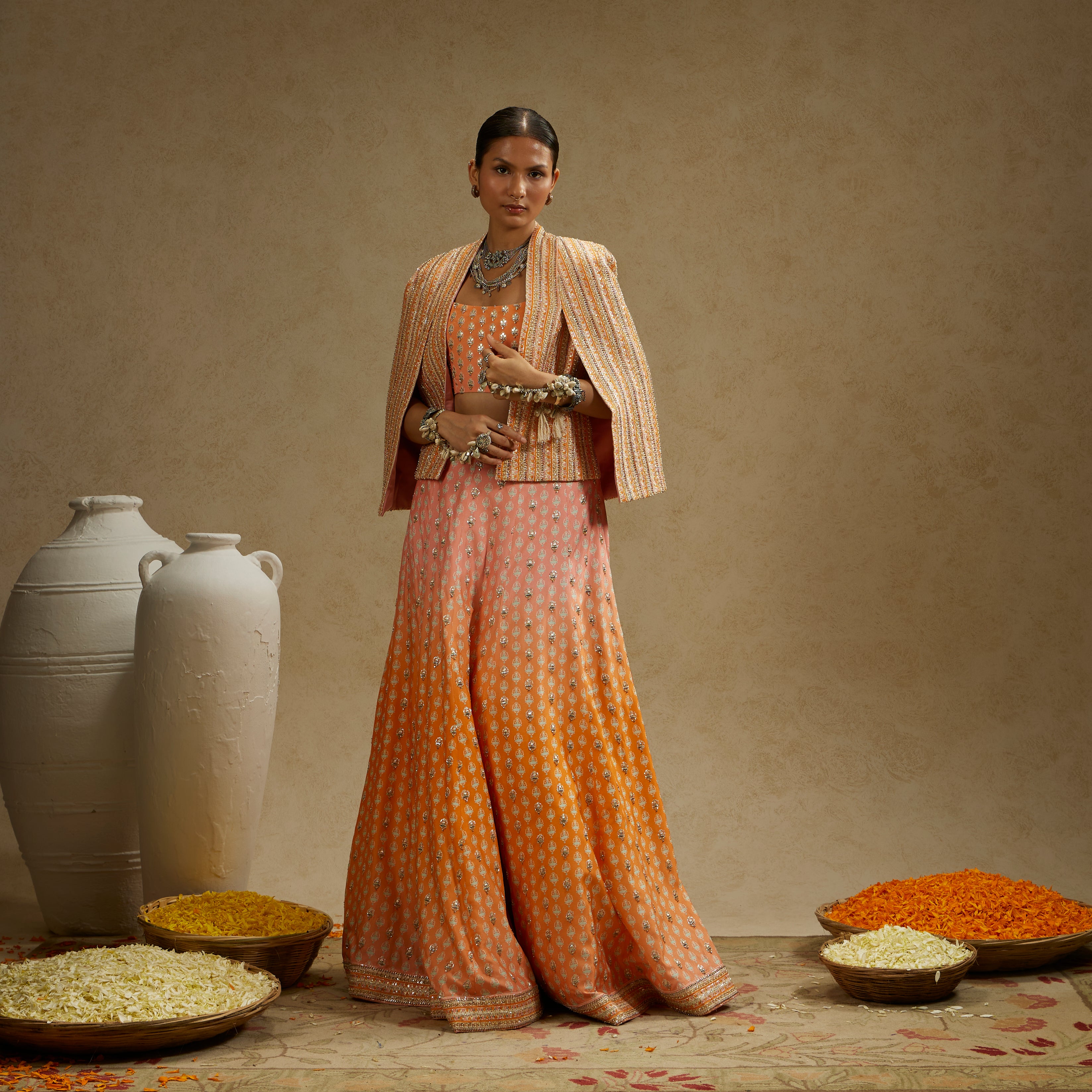 Orange Pink Lehenga Set