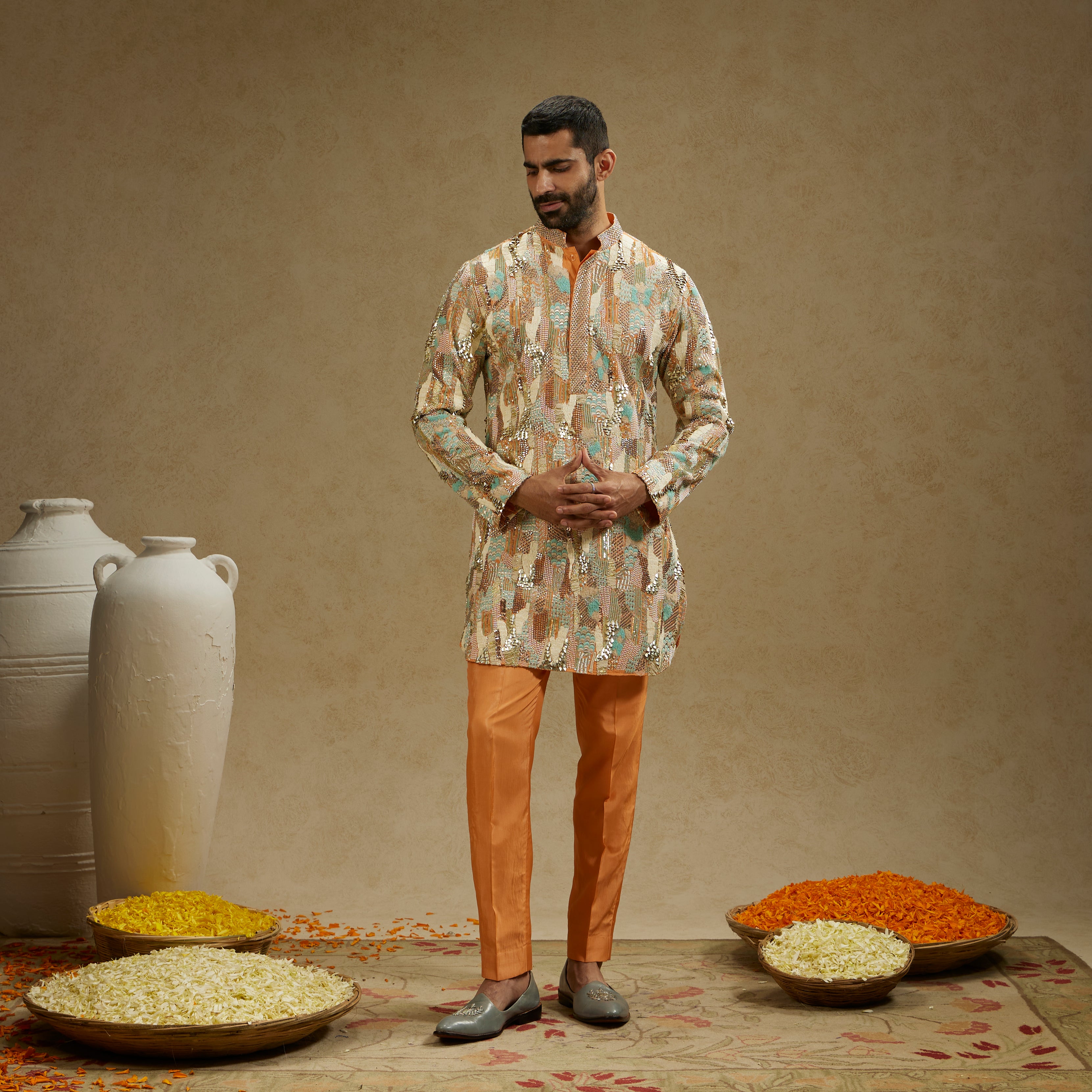 Orange Silk Kurta Set