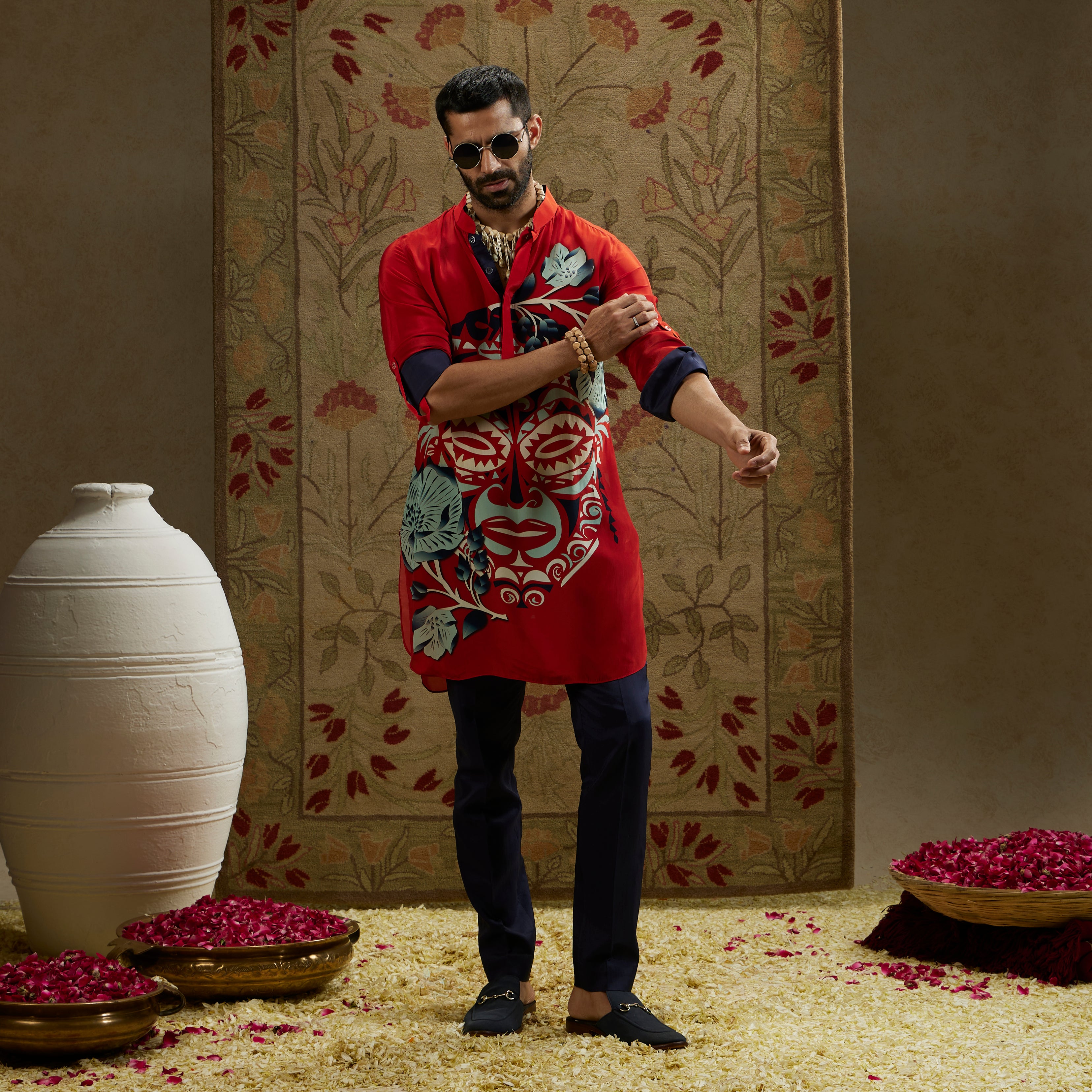 Red Printed Kurta Set