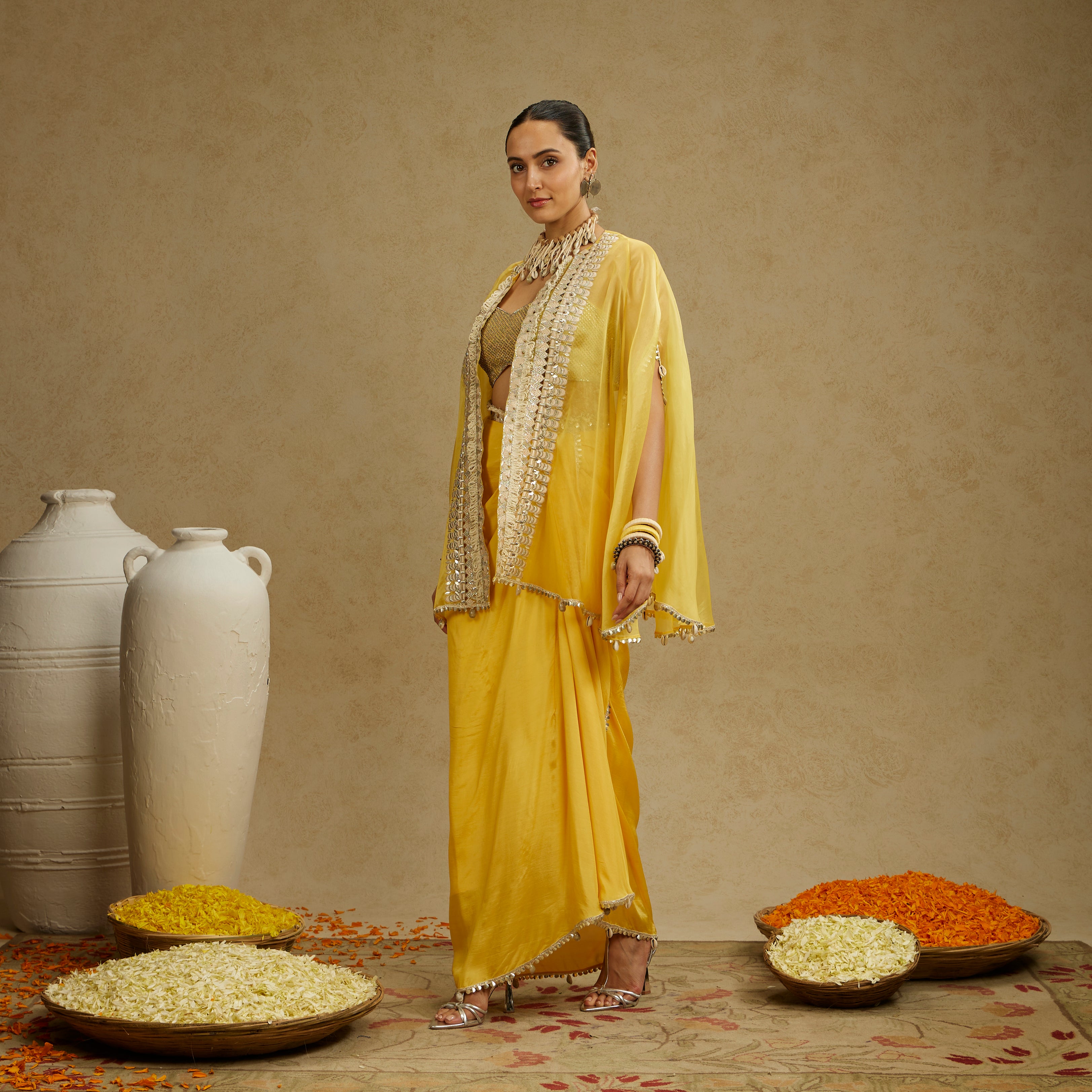 Yellow Drape Skirt With Cape