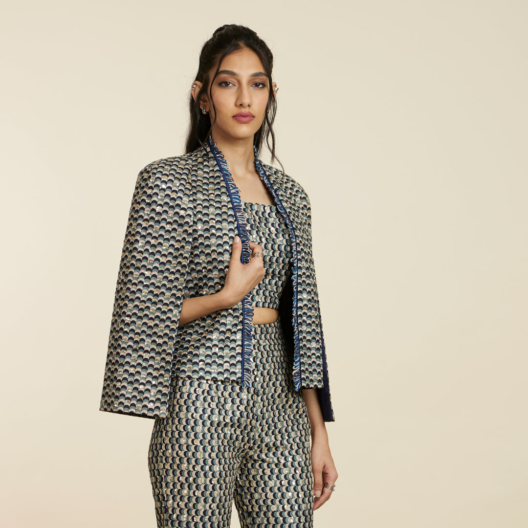 BLUE EMBELLISHED SCALLOP NOOR JACKET