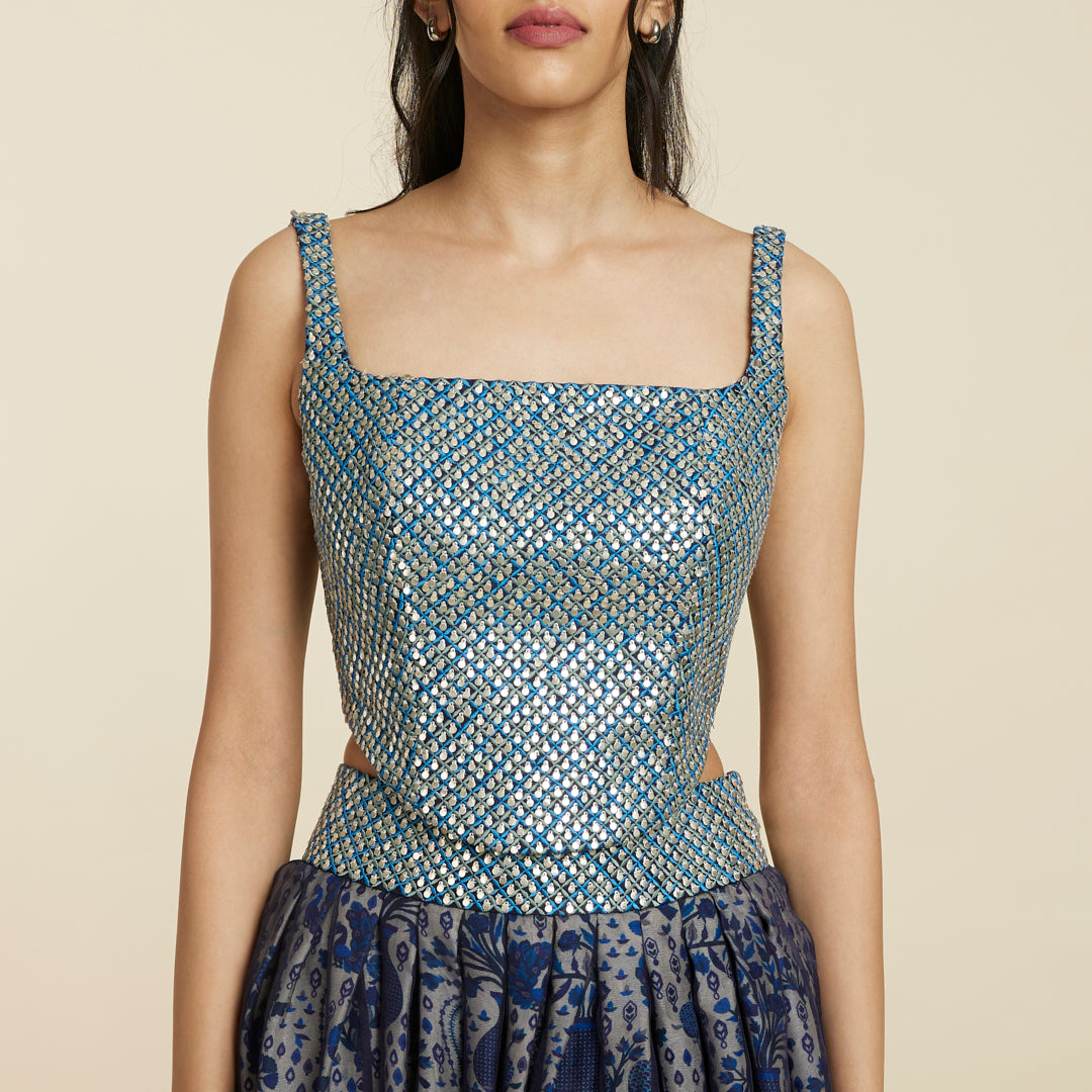 BLUE ORGANZA LEHENGA SET