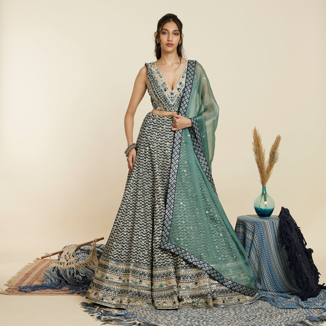 BLUE SCALLOP EMBELLISHED LEHENGA SET