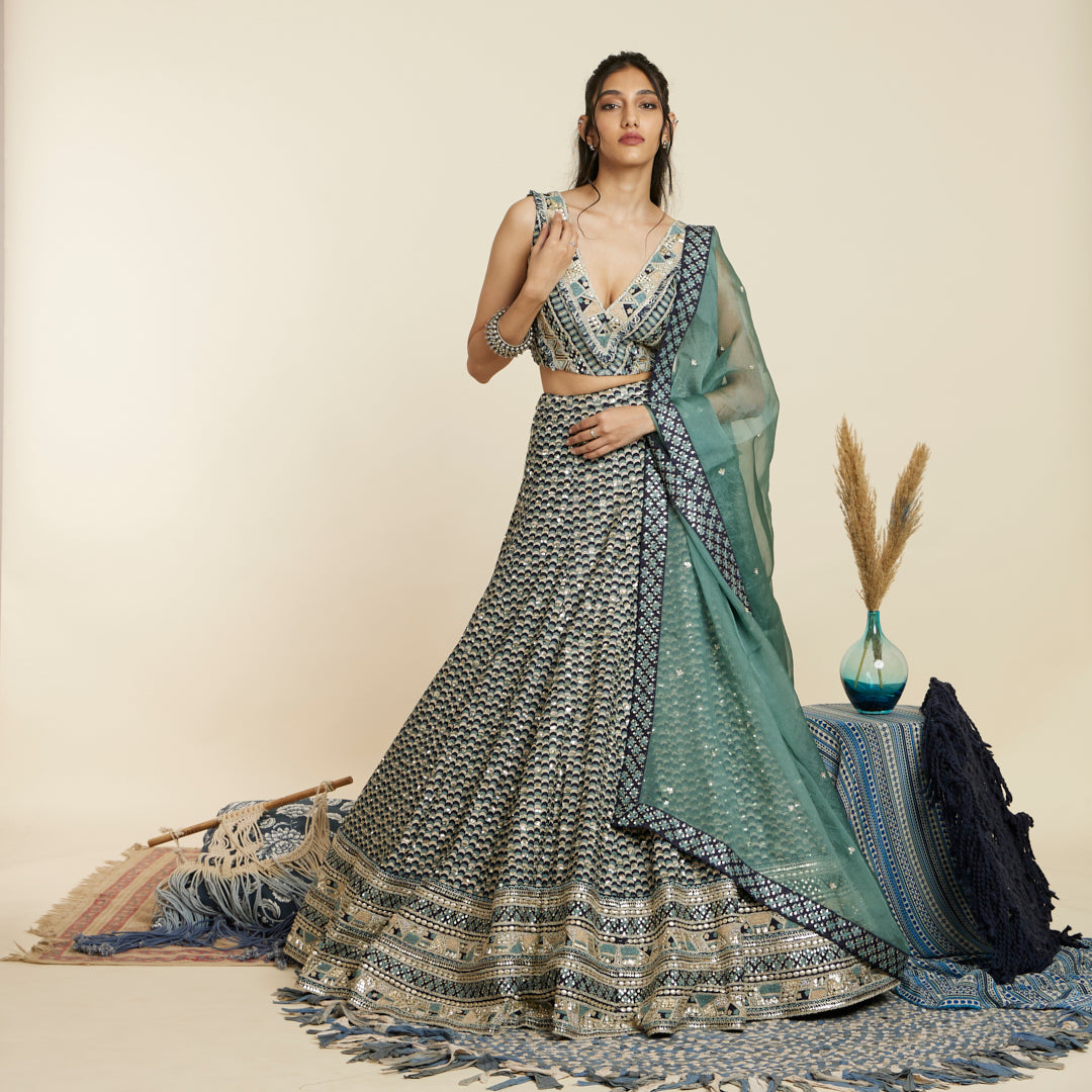 BLUE SCALLOP EMBELLISHED LEHENGA SET