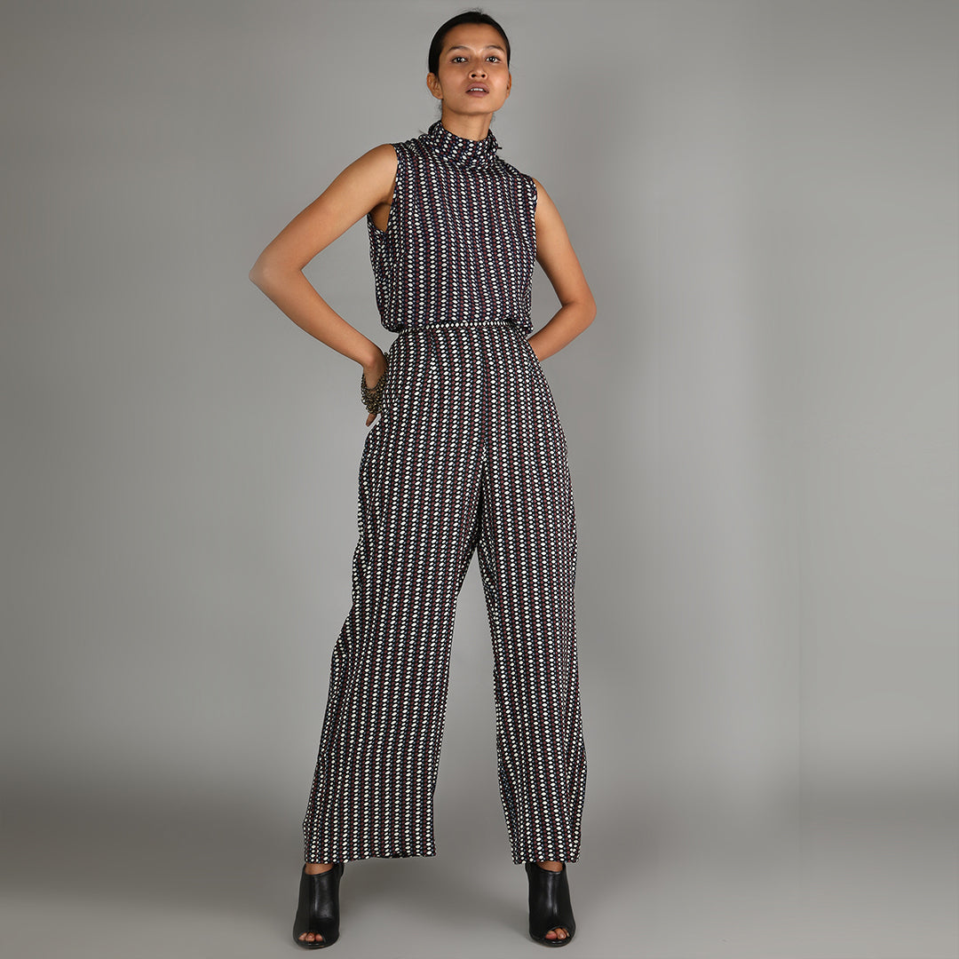 Black Jaali Print Turtle Neck Top And Pants