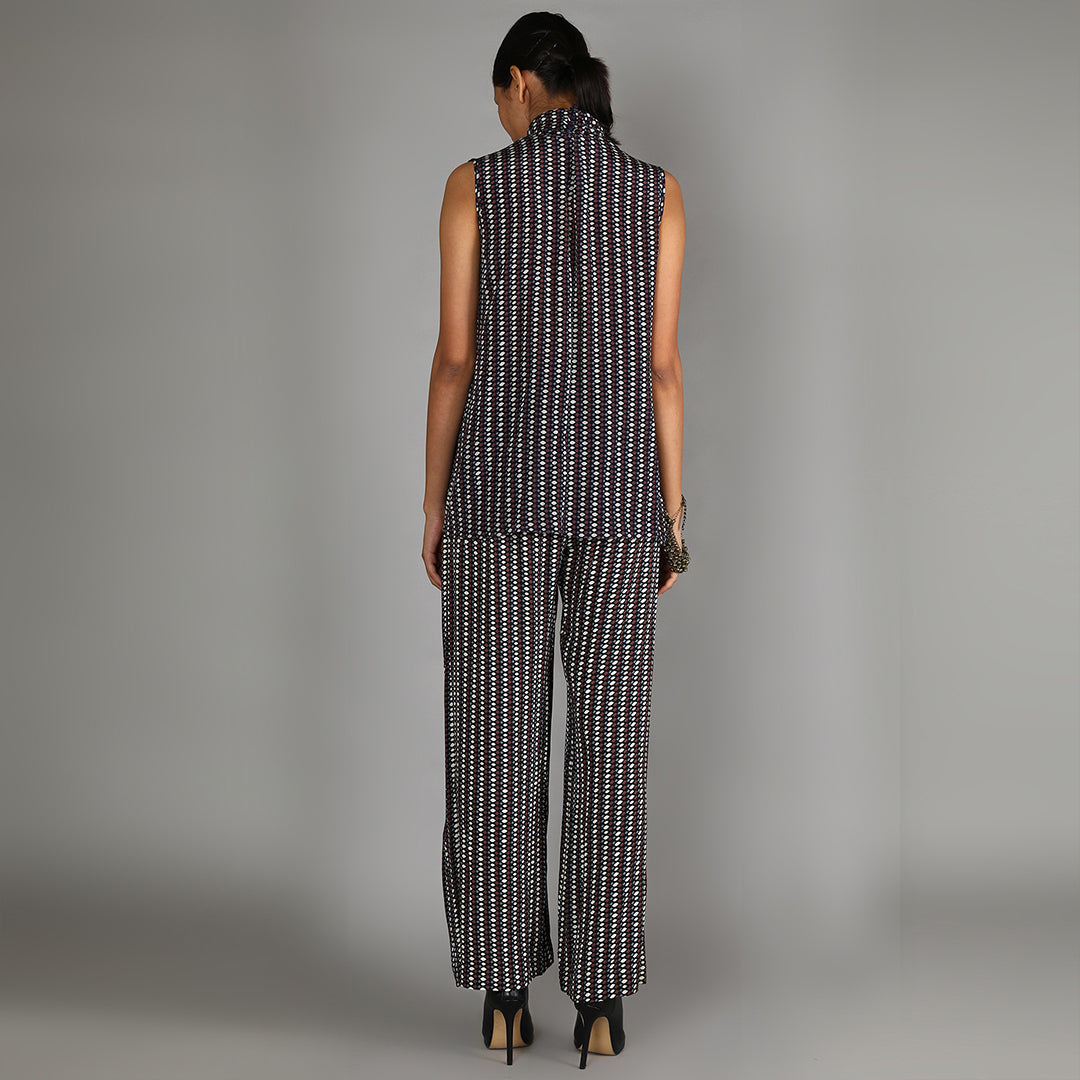 Black Jaali Print Turtle Neck Top And Pants
